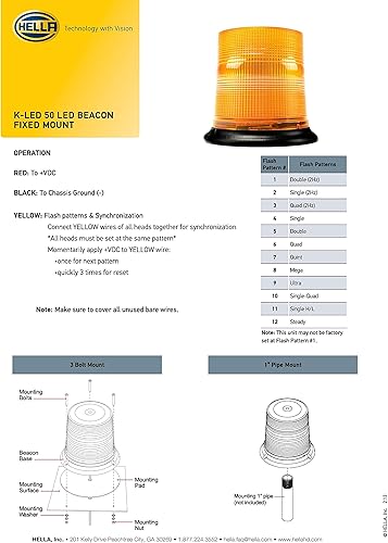 Miniatura 4 de HELLA H27115001 K-LED 40 Luz de advertencia compacta de montaje fijo con patrones intermitentes, impermeable, 11-110 V CC, ámbar