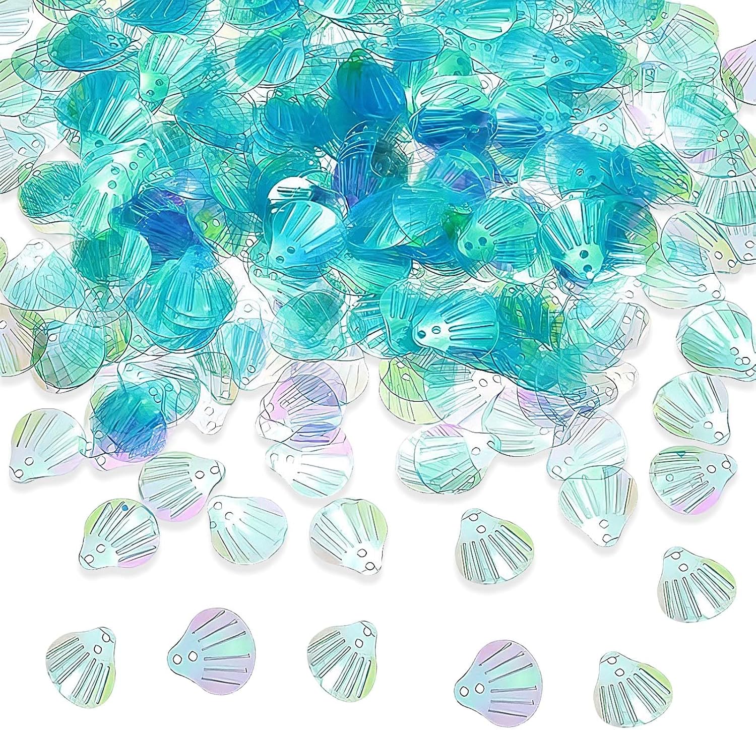 600Pcs Iridescent Mermaid Scale Seashell Sequins, 50g 13mm Spangles with Dual Holes Loose Sequins for DIY Earrings, Clothing Embroidery, Sewing, Costume Design, Nail Art and Crafts, Transparent Color