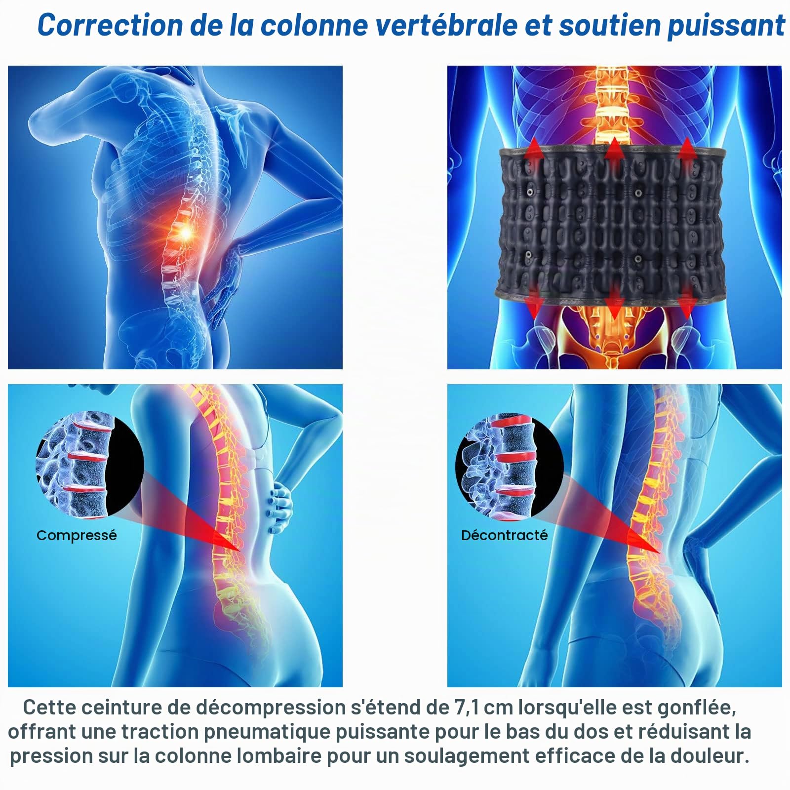 Ceinture lombaire gonflable pour douleurs au bas du dos