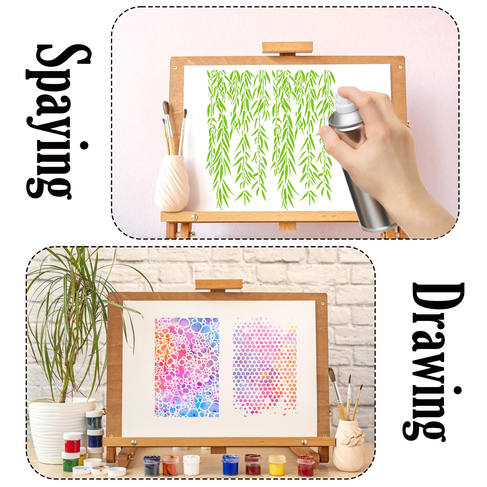 Plantillas reutilizables para álbumes de recortes para manualidades, notas musicales, ramas de ladrillo, fondo de lunares, plantillas de dibujo para pintar sobre muebles de madera, tela, tarjetas