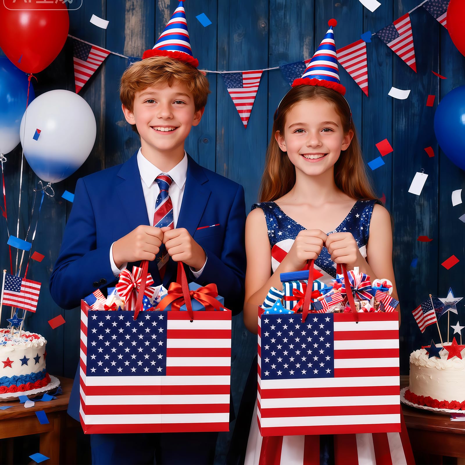 United States US Flag Gift Bag with Card & Wrapping Papers, USA 4th of July Gift Bag Party Decorations American Patriotic for National Day of The United States,Birthday,Souvenirs Goodie Treat Bag