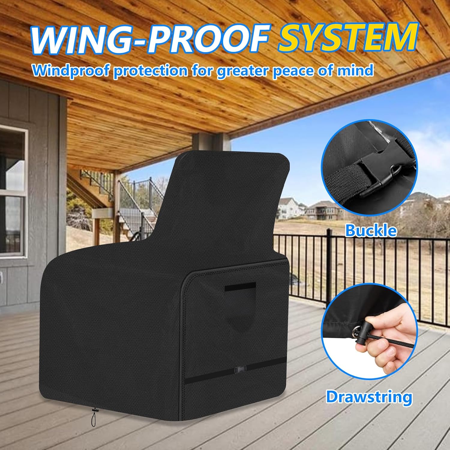 Patio Chair Cover,600D Heavy Duty Waterproof Covers for Lawn/Garden Recliner Chiar, All-Weather, Black, 29.9 * 31.5 * 43inch (Black)