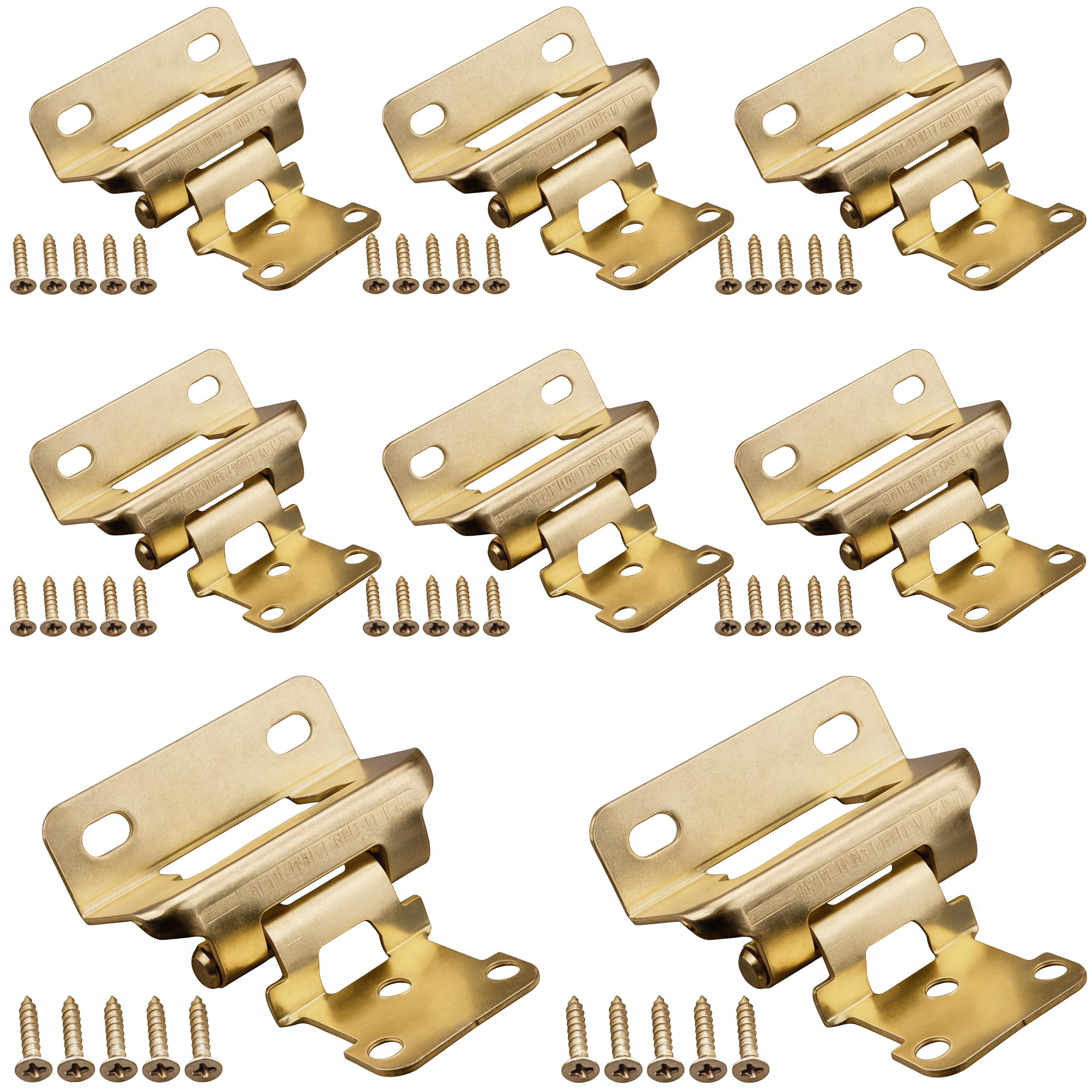 Vbnexyr Gold Hinges 8 Pack Of Cold Rolled Steel 1/2 Inch Semi Cover Self Closing Hinges For Kitchen Cabinets With Semi Concealed Cover And Screws