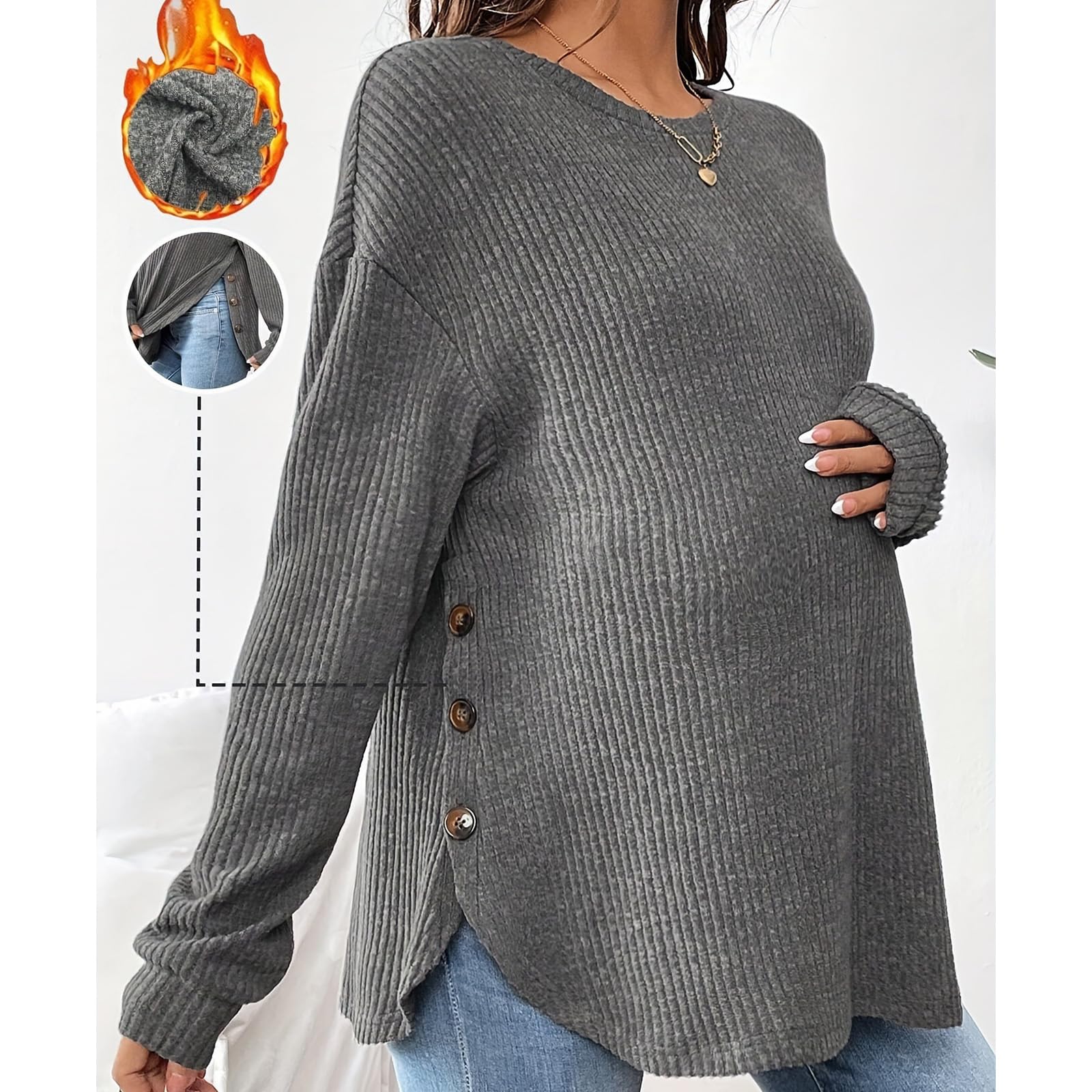 Comodo Pullover Premaman Tessuto Morbido Casual Inverno Gravidanza Top Shirt Traspirante Girocollo Design Poliestere Spandex Pullover Premaman
