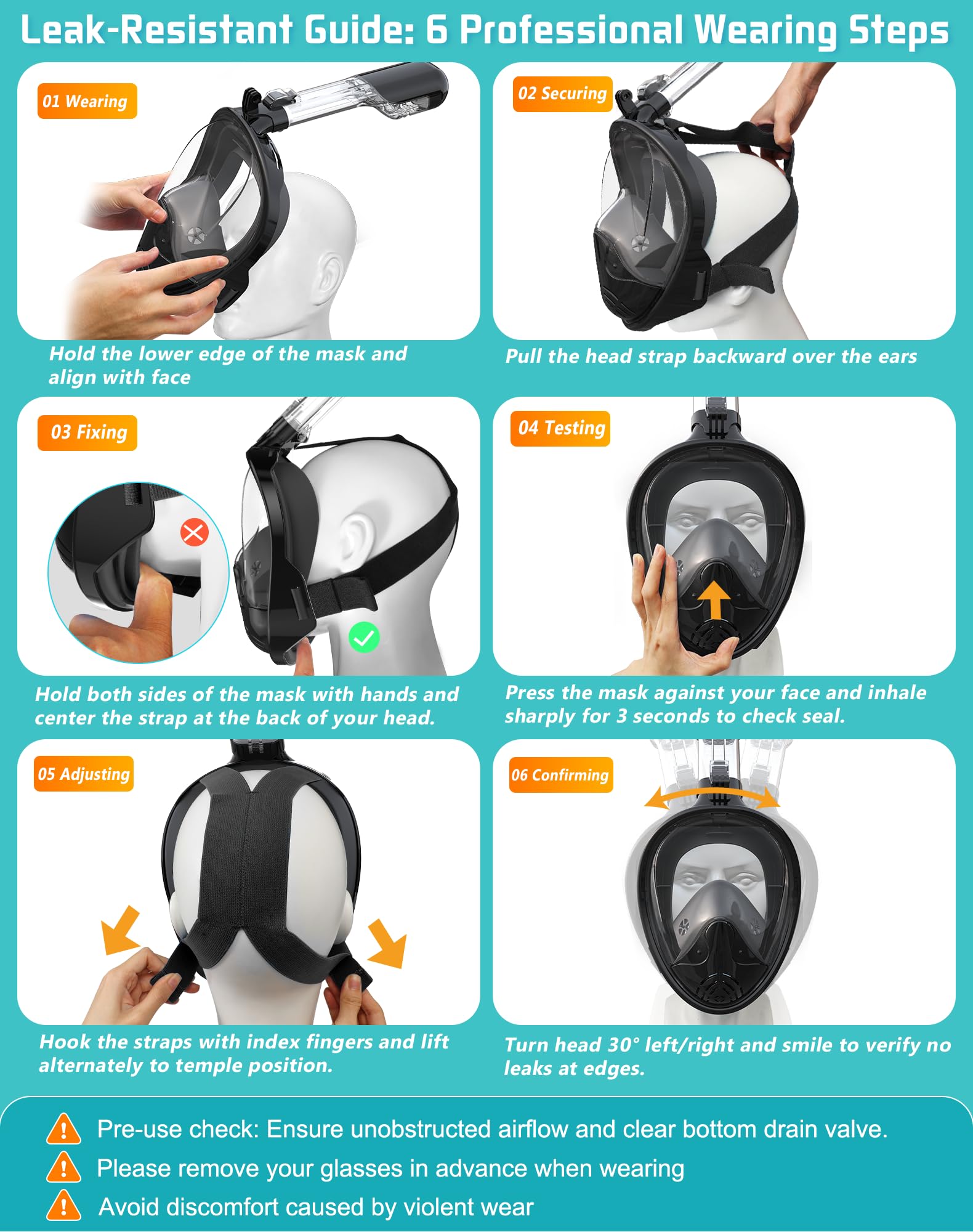 Greatever Full Face Snorkel Mask, Snorkeling Gear for Adults with Latest Dry Top Breathing System and Detachable Camera Mount, Foldable Snorkel Mask Adult, Snorkels Anti-Fog & Anti-Leak