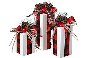 Rustic Christmas Table Decor with Buffalo Plaid and Faux Present