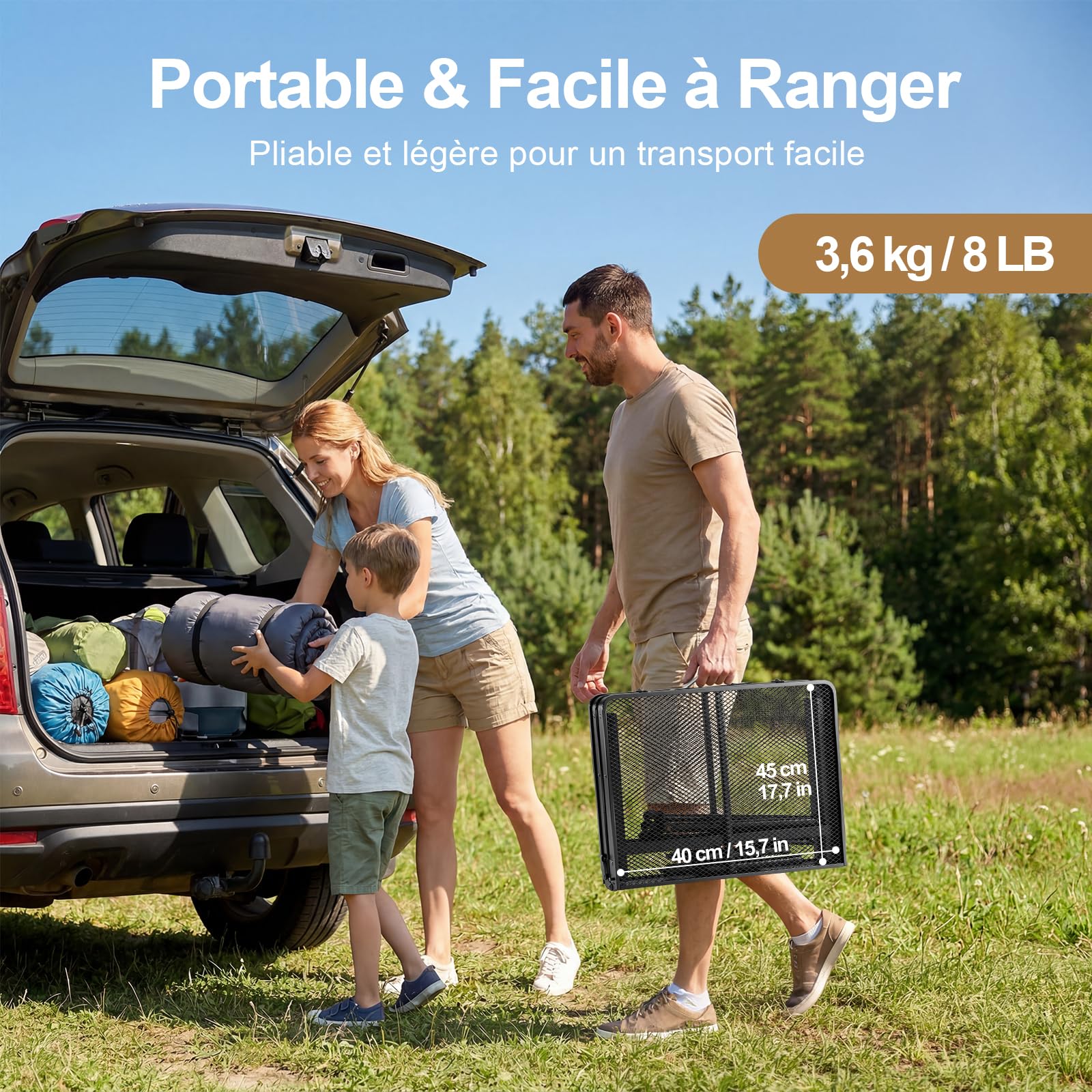 Table Pliante Extérieur 90x60 cm, Table pour Plancha Extérieur et Barbecue Pliable en Métal, Table Camping Légère 3,6 kg, Hauteur Réglable 40,5/65 cm, Charge 45 kg, pour Jardin Terrasse Camping