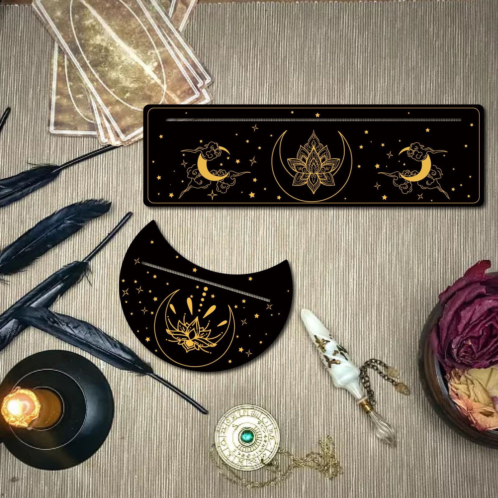 Amosfun Tarotkartenständer Aus Holz - Mondförmiger Halter Für 3 Karten