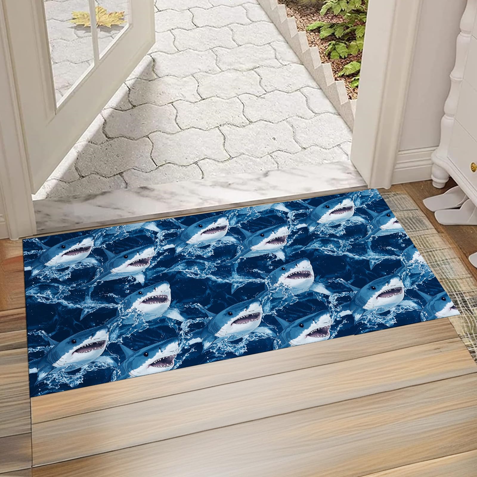 Shark Indoor Door Mat, Non-Woven Fabric Door Mat, Anti-Slip Backing Welcome Mat for Front Door, Indoor Entrance, Kitchen, Bedroom, Living Room -