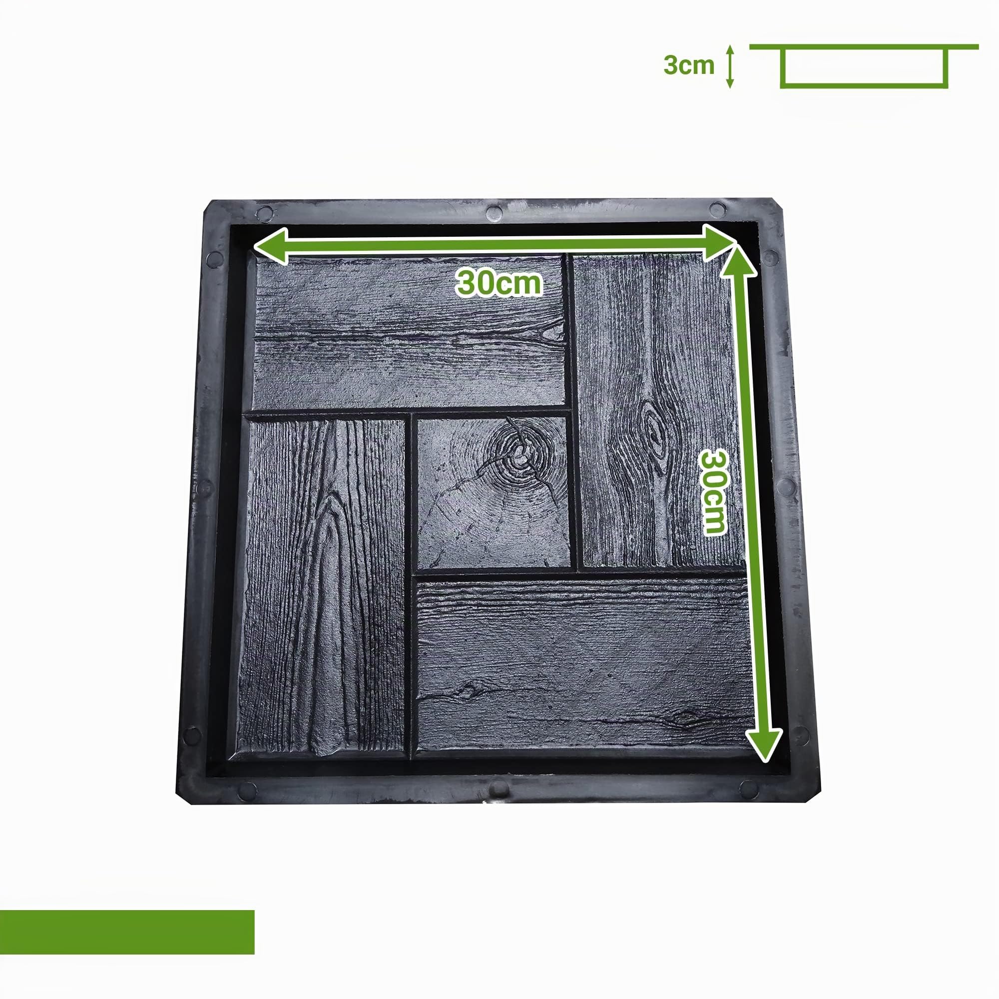 2 PCS Moldes 30x30x3cm, Losas De Pavimento, tarima, De Madera De Imitación, césped de jardín, decoración jardín, ruta, DIY, aceras, adoquines, Reutilizable, polivalente