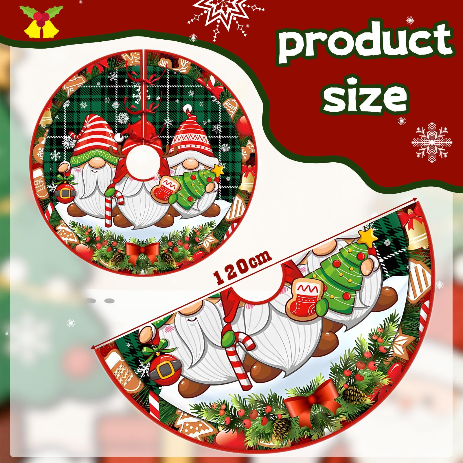 120 Cm Falda De árbol De Navidad Rojo Alfombra, Tapete para Navidad Fiesta De Año Nuevo, (Tres Enanos navideños)