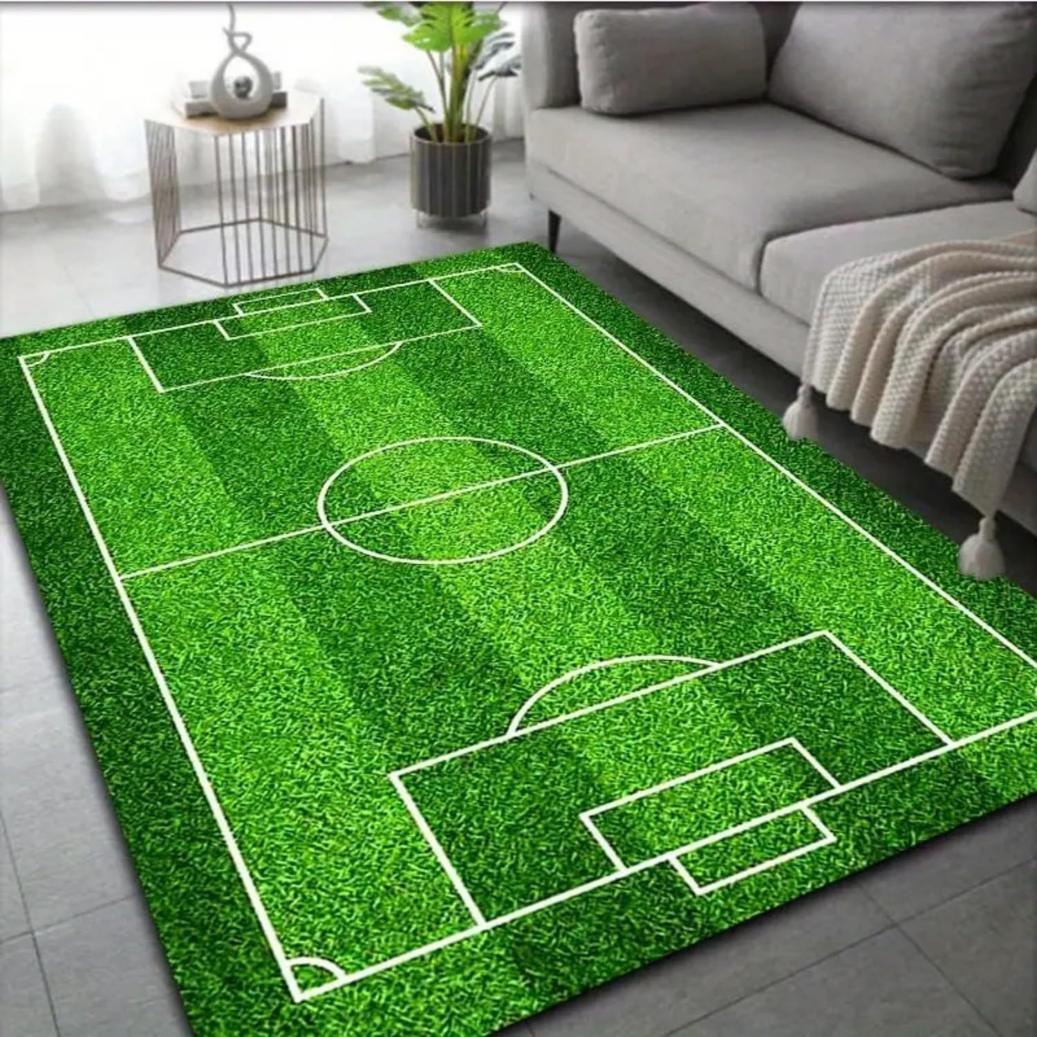 USHIRUG Football Rug,160x230cm, Green Decor Door Matts Indoor Carpet Mat Modern Home Decor Soccer Area Rugs Living Room Rugs Home Floor Mat Football Field Rugs Mat Child Boy Room Decoration Carpet