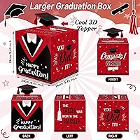 Vista 2 de Funrous Caja grande de tarjetas de graduación roja y negra con 30 piezas de tarjetas de consejos, caja de dinero de regalo, tapa 3D