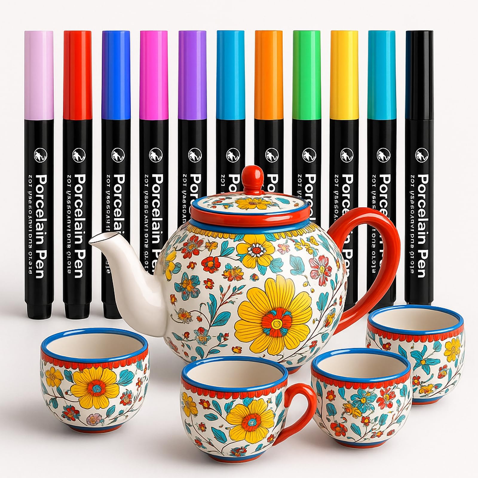 Pontedinvoy 12 Farben porzellanstifte spülmaschinenfest | Wasserfester porzellanstift 12 Farben Geeignet für Zeichnungsmuster und Designkreationen auf verschiedenen Porzellan.