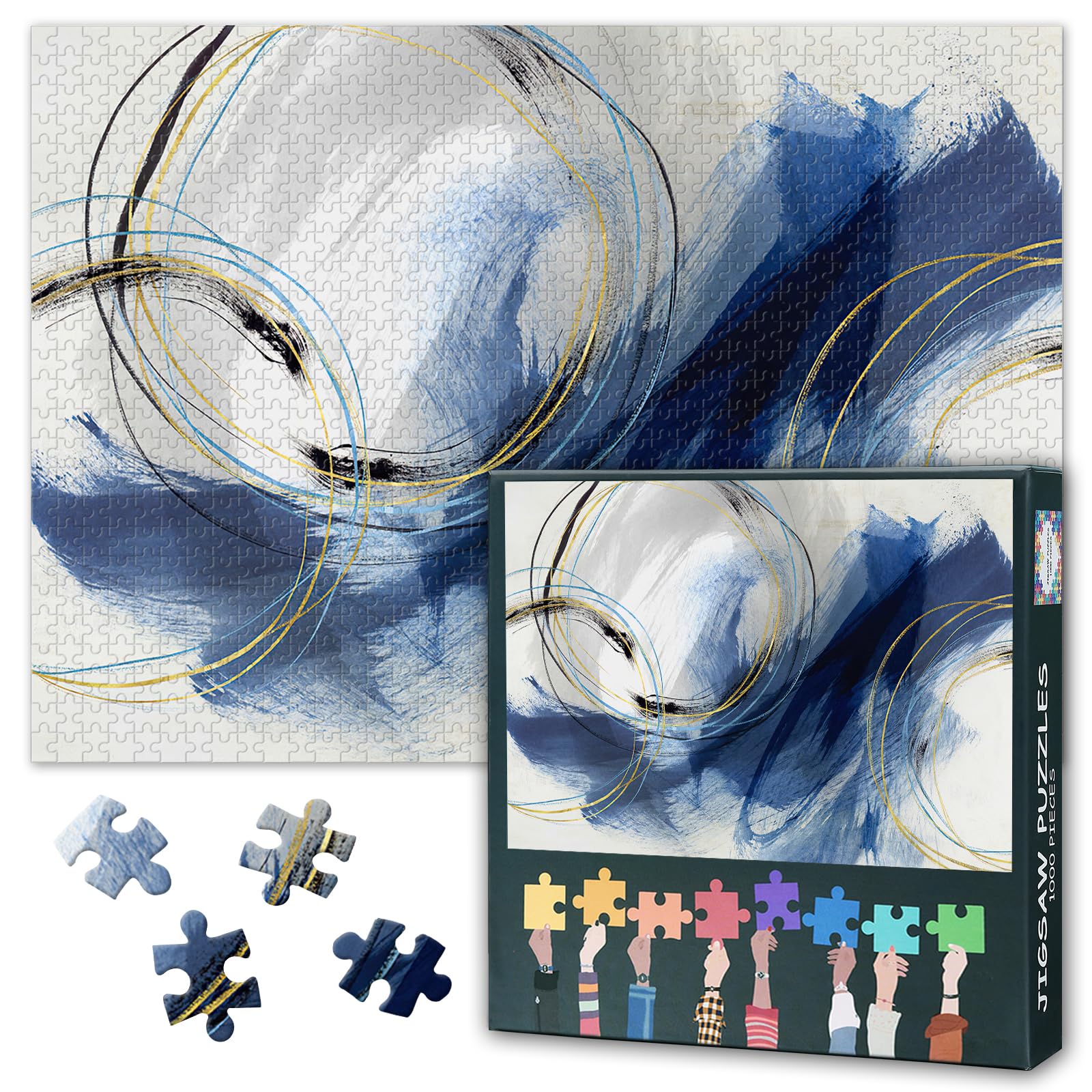 1000 Piece Jigsaw Puzzle - Abstract Circle Doodle Art Paintings Blue Fantasy Graffiti, 50x70cm Complex Artwork Parlour Games, Jigsaw Puzzles, Family Challenge Night