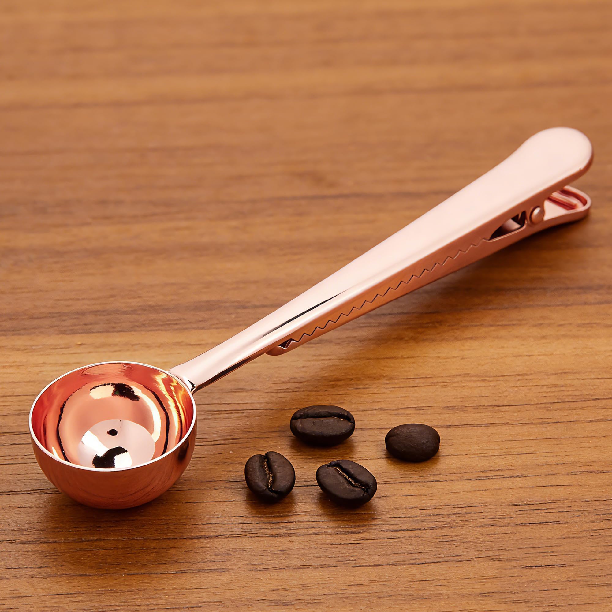 Copper Stainless Steel Coffee Scoop With Bag Clip Multi Function Measuring Spoon For Coffee Tea And Powder