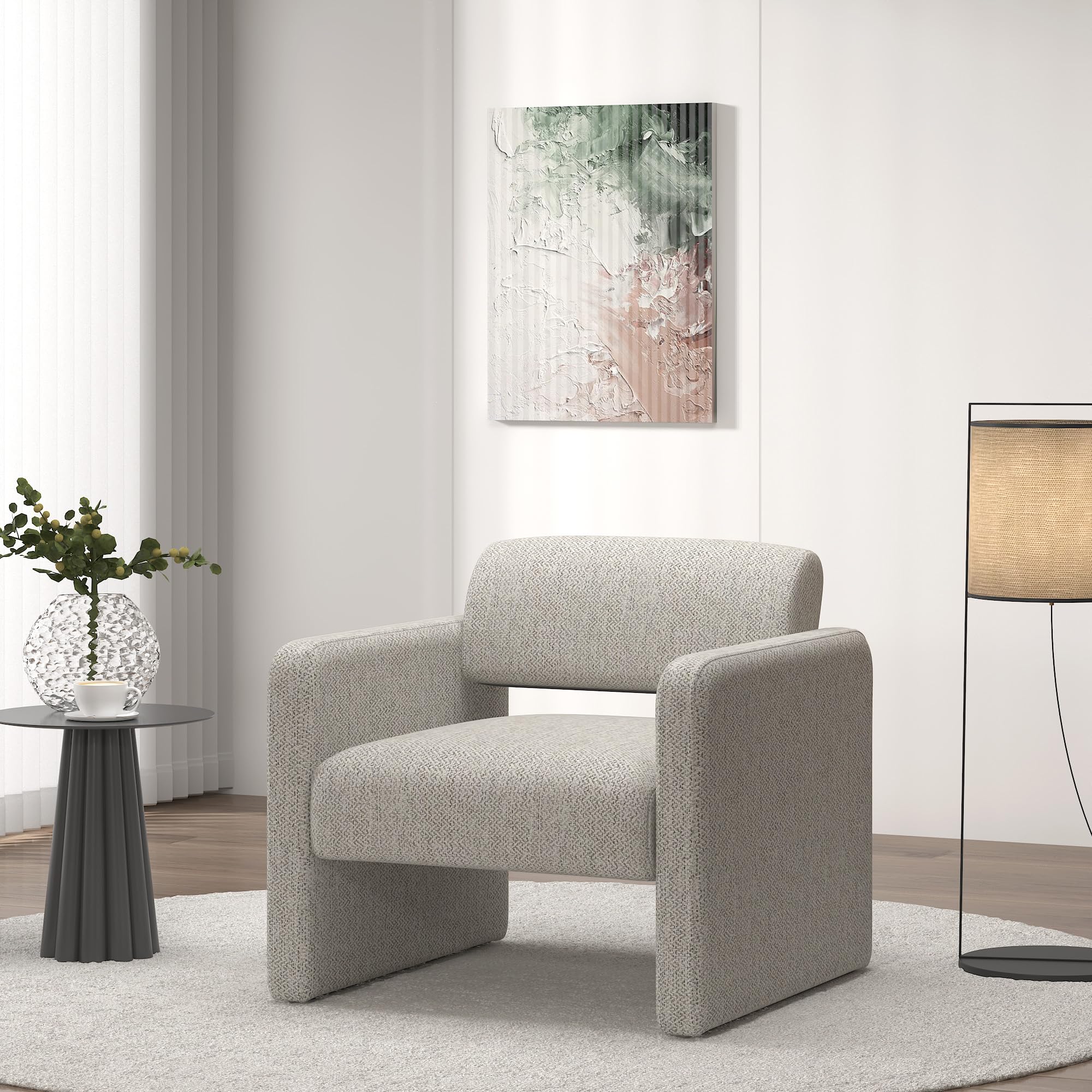 Beige Stripe Single Sofa Chair, upholstered Comfortable Chair with armrests, for Dining Room/Bedroom/Living Room/Reception - Beige Stripe (30.9"*30.51"*30.11"), wenjingqiUS-W487P183020