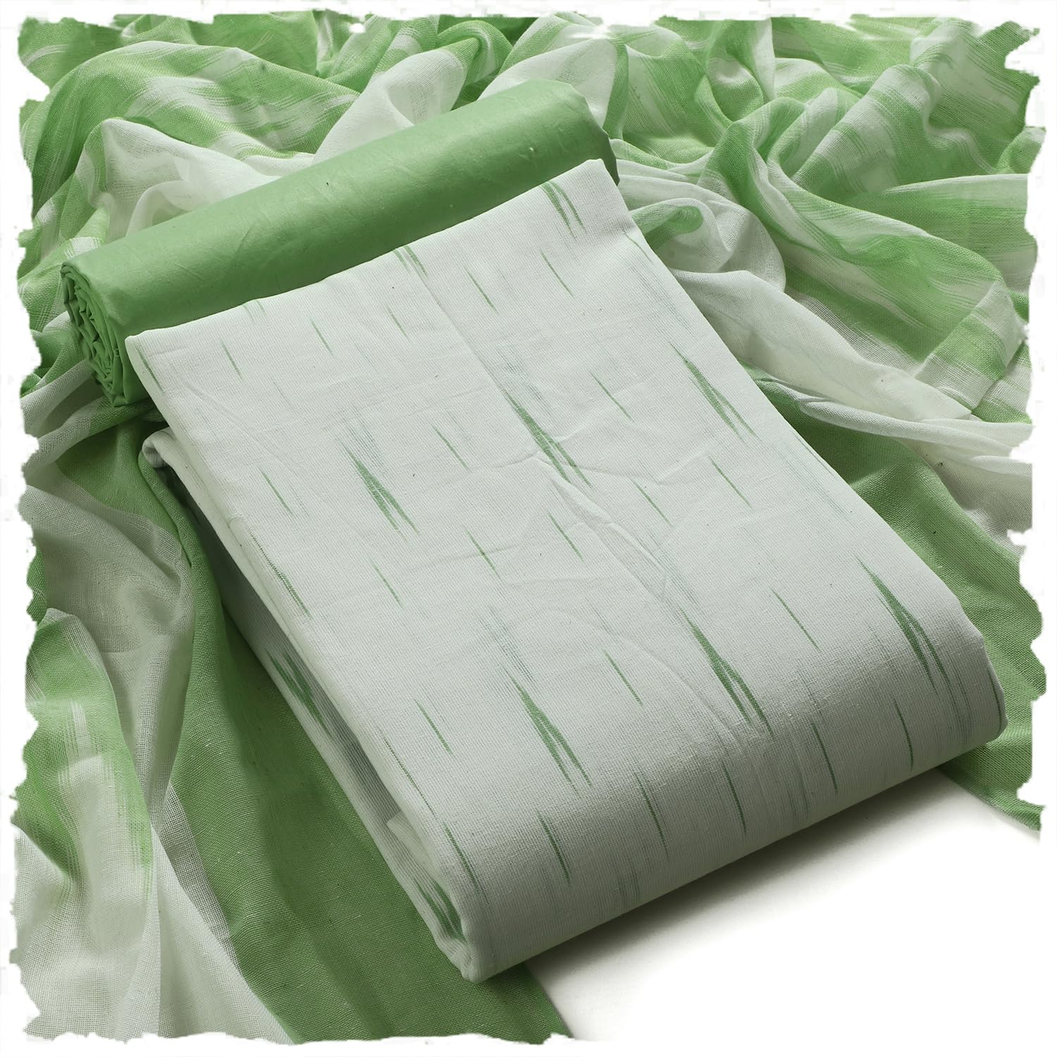 Cotton Ikkat Print Unstitched Dress Material, Kurta Set for Women with Dupatta (Ikkat 2, Free Size)