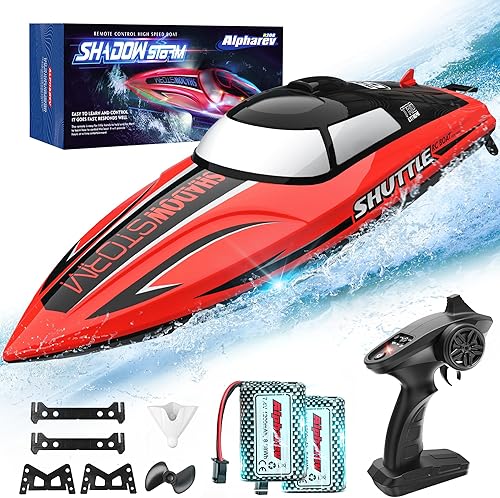 ALPHAREV Barco RC - R208 - Barco de control remoto rápido R208 de 20+ MPH para piscina y lago, barcos RC de 2.4 GHz para adultos y niños con batería