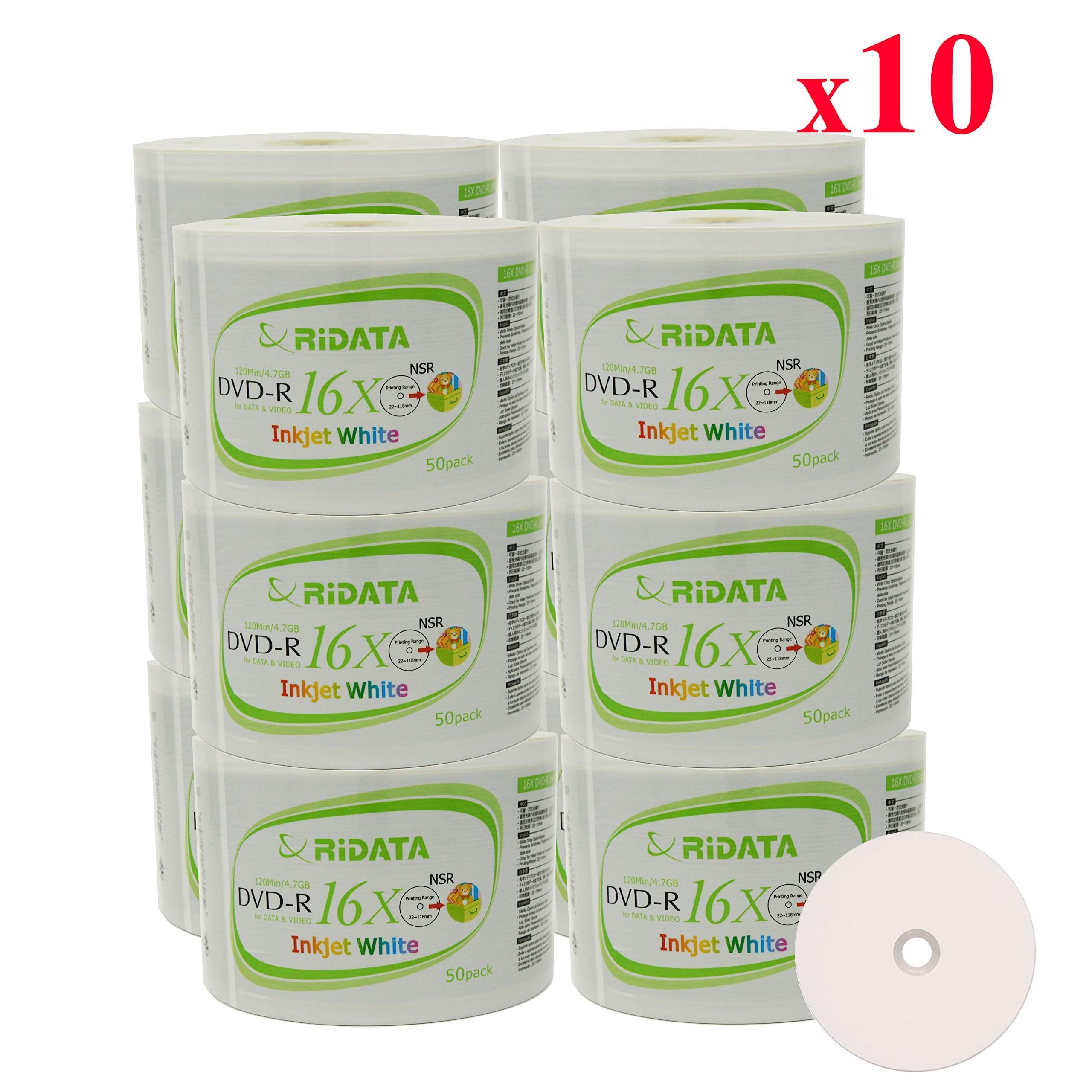 6000 Pack Ridata DVD-R 16X 4.7GB 120 Min White Inkjet Hub Printable Blank Data Video Media Recordable Disc