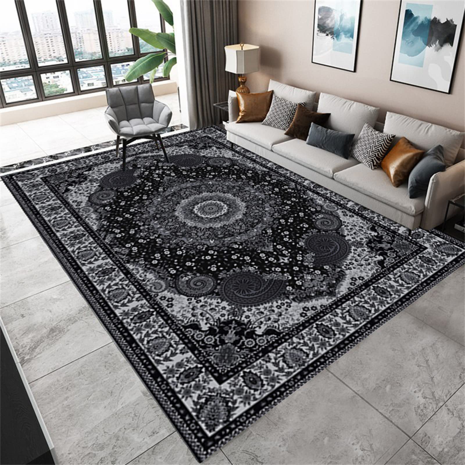 Alfombra grande salon de 180x280cm negra con diseño creativo juvenil para dormitorio 1