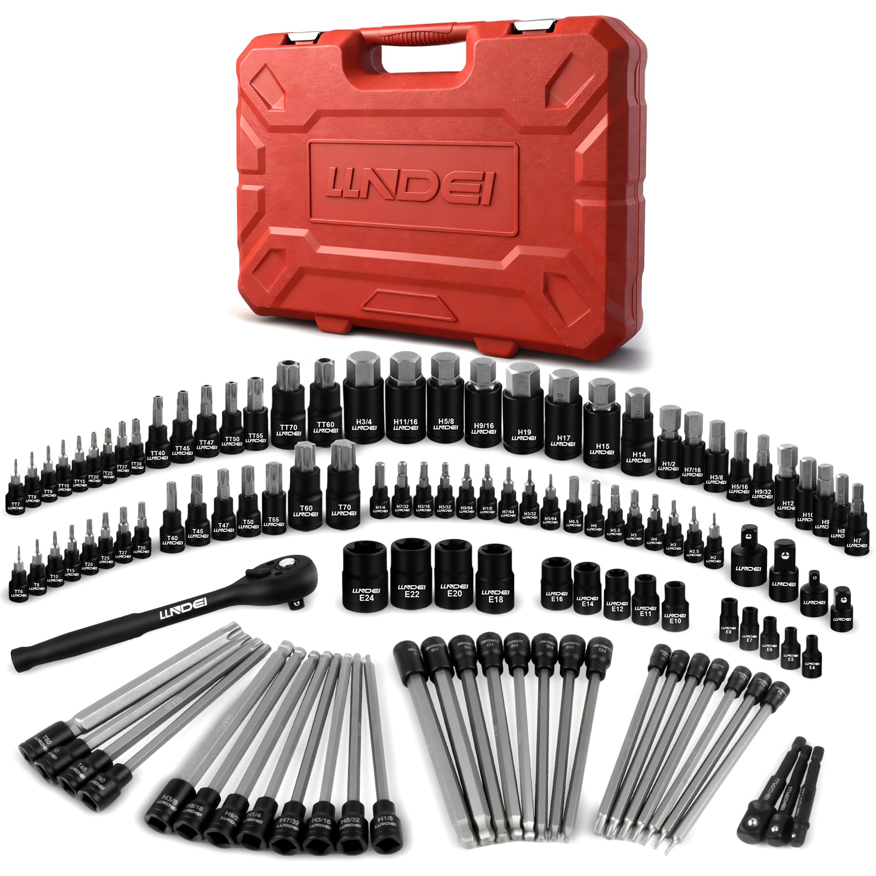 LLNDEI 115Pc Torx & Allen Bit Socket Set 1/4 3/8 1/2