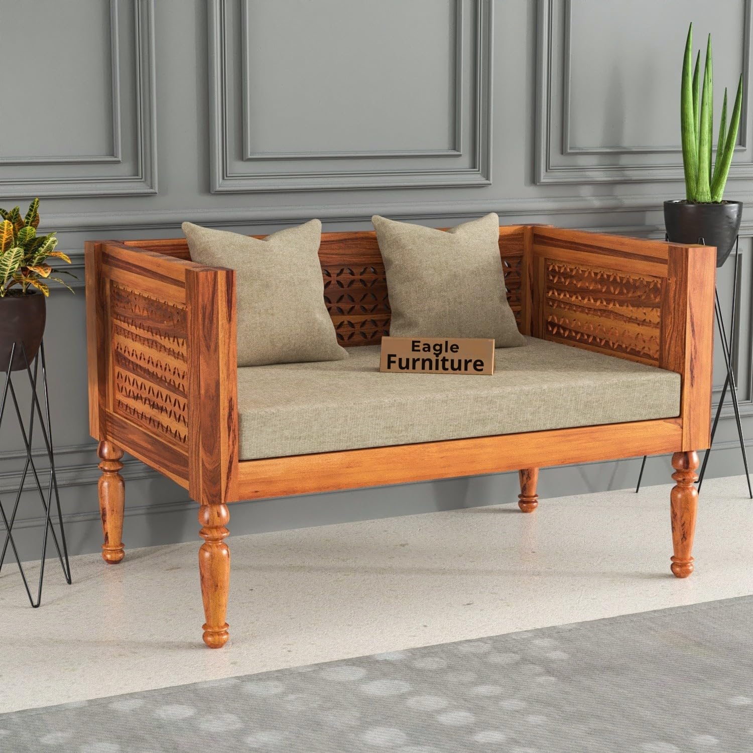Eagle Furniture Sheesham Wooden 2 Seater Sofa for Living Room | Rosewood Two Seater Cushion Sofa | Solid Wood Sofa Set Without Small Pillow for Lounge (Honey, 2 Seater)-image-33