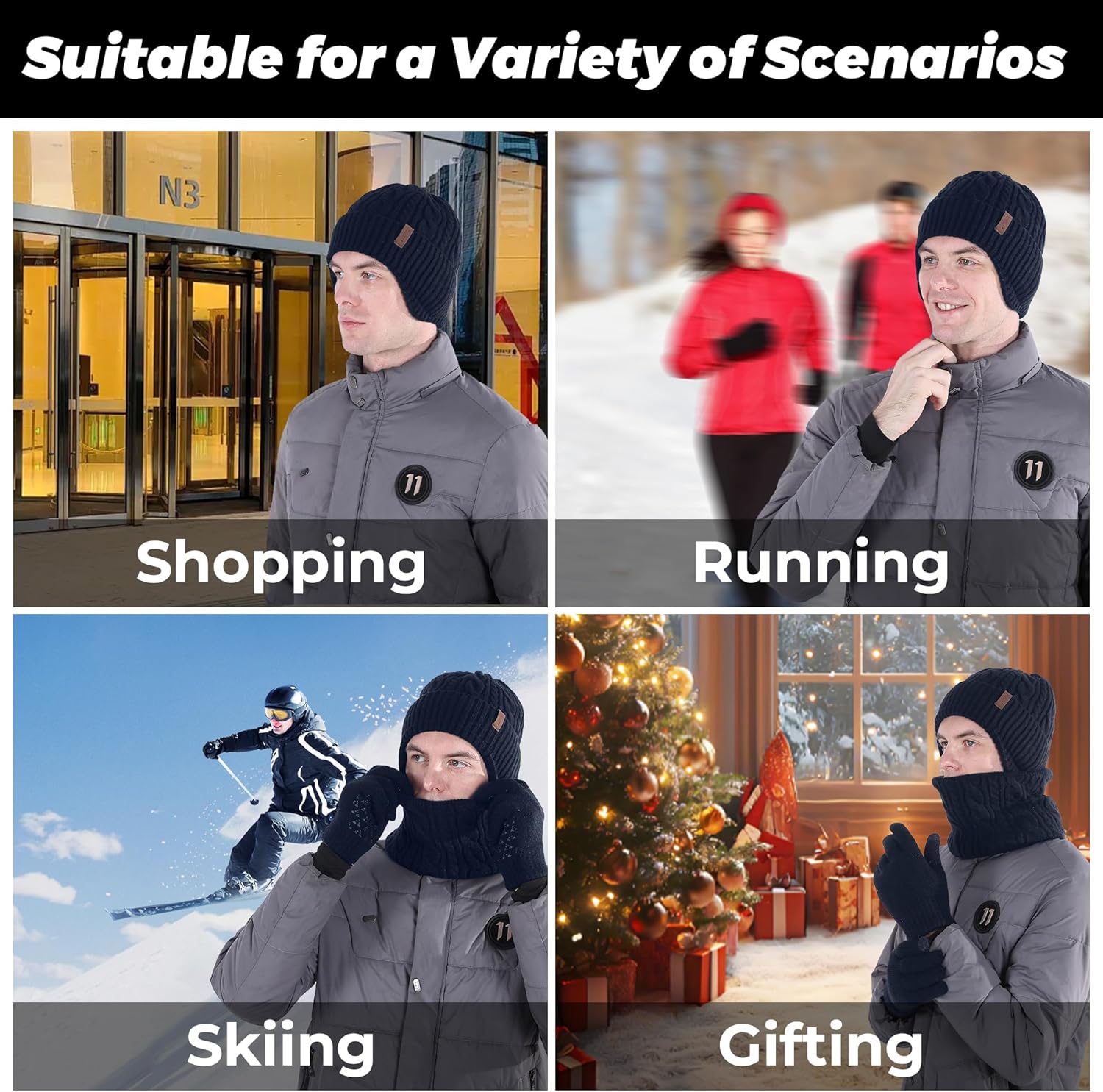 Men Winter Beanie Hat Touchscreen Gloves Neck Warmer 3 in 1 Set with Fleece Lined - Image 7