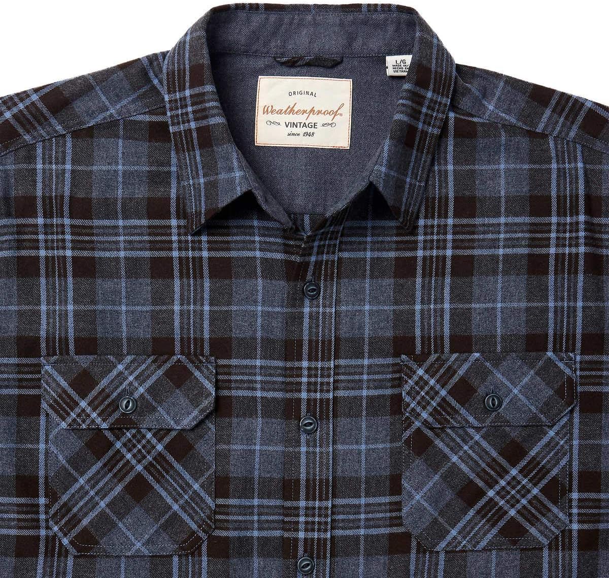Weatherproof Vintage Men Flannel Long Sleeve Button Down Shirt with 2 Pockets - Image 3