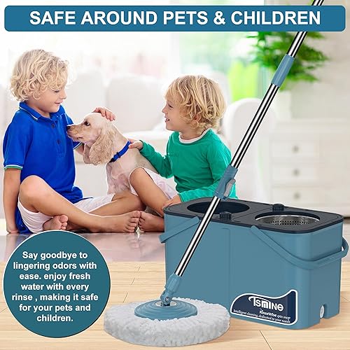 Miniatura 6 de Mopa giratoria de gran capacidad Gen 1 y cubo, para hogares grandes y días de limpieza profunda, sistema de 4 cámaras que separa el agua sucia y