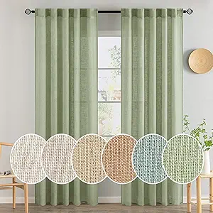 MIULEE Sage Green Linen Curtains 84 Inch Length for Bedroom Living Room, Soft Thick Linen Textured Window Drapes Semi Sheer Light Filtering Back Tab Rod Pocket Burlap Look, 2 Panels, 37x84 Inches