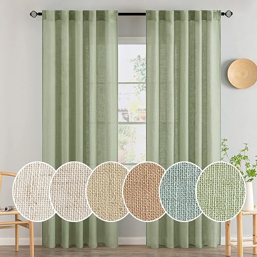MIULEE Sage Green Linen Curtains 52x84 Inch for Bedroom Living
