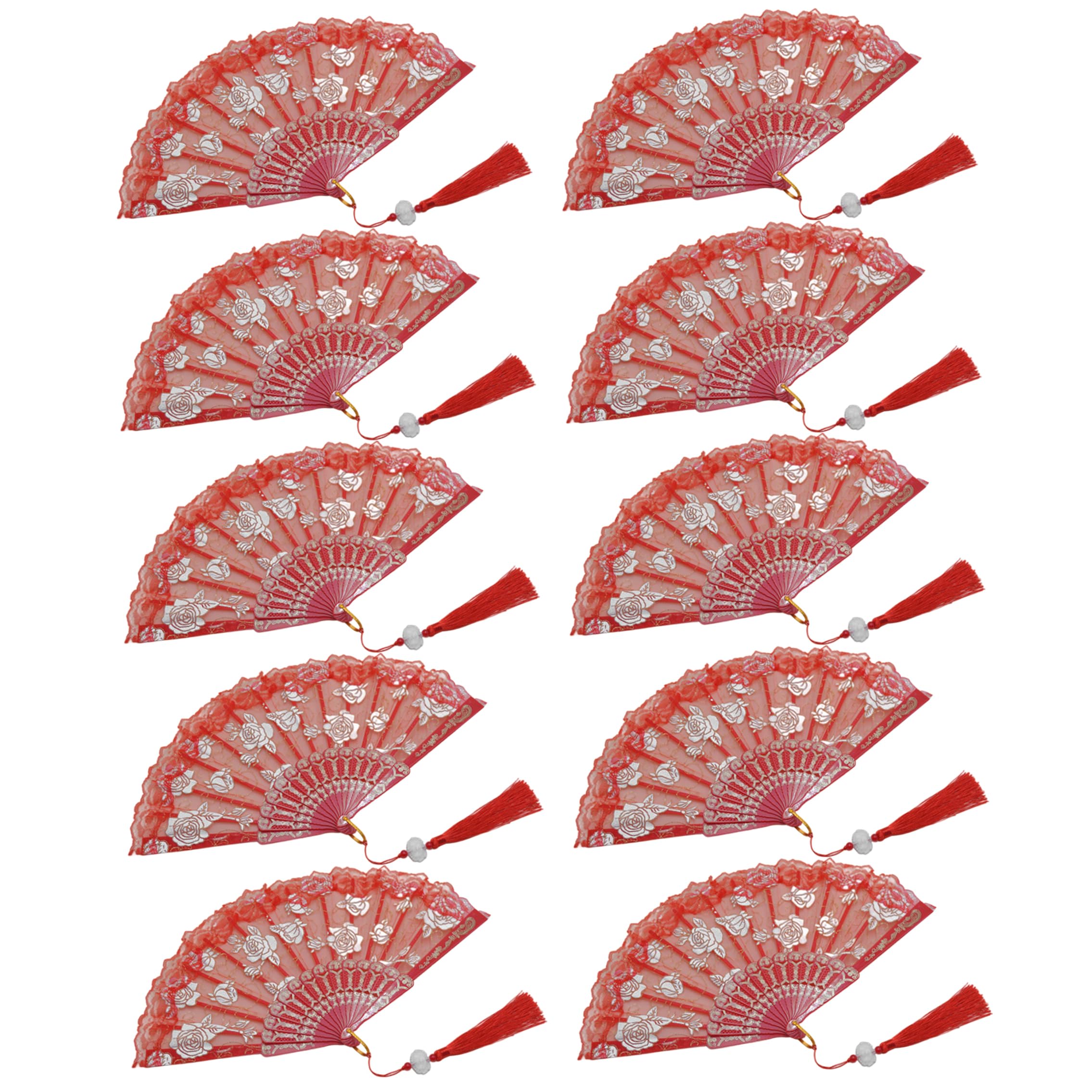 Sjfbebsy 10pcs Red Lace Folding Fans, Spanish Handheld