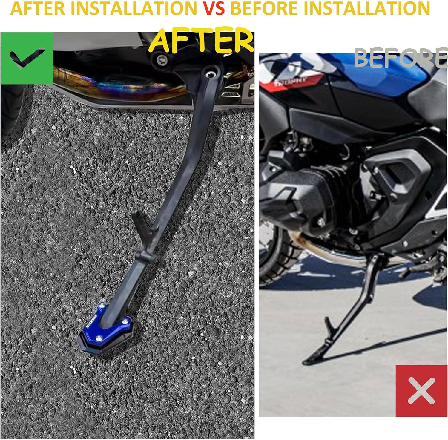 Motorcycle Enlarger Extension Plate Foot Pad Compatible for B&M&W R1300GS R 1300 GS R-1300-GS 2024 2025 Side Stand Extension Pad r1300gs Anti-skid Enlarged Base (Black)