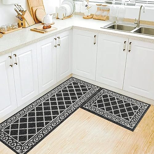 Miniatura 7 de HEBE Juego de 2 alfombras de cocina con corredor, antideslizantes, alfombras de cocina y tapetes lavables, juego de alfombras de cocina para piso,