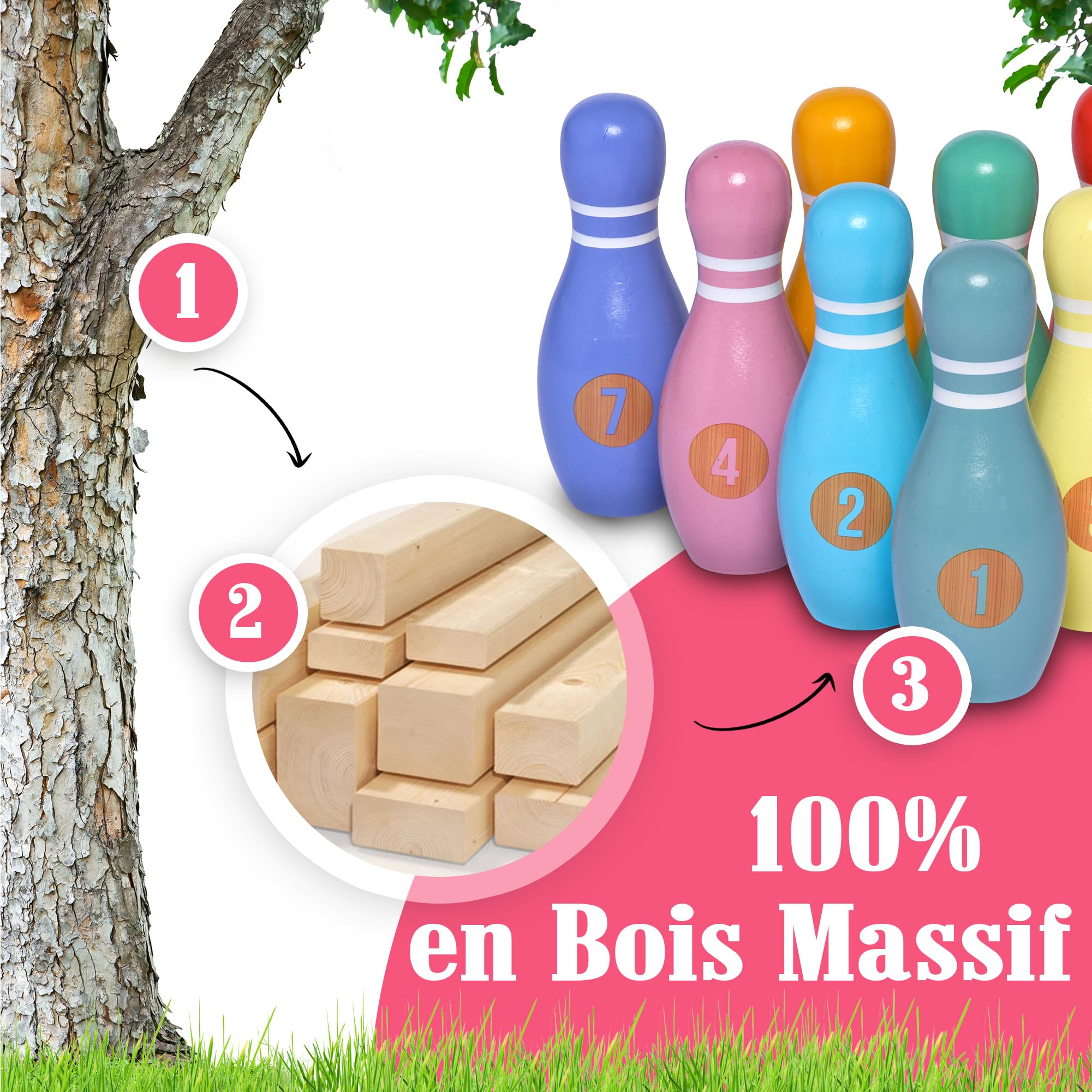 Pink Papaya Jeu de quilles Enfants 12 Pièces Set Bowling Garçon Fille Jouets Intérieur Extérieur
