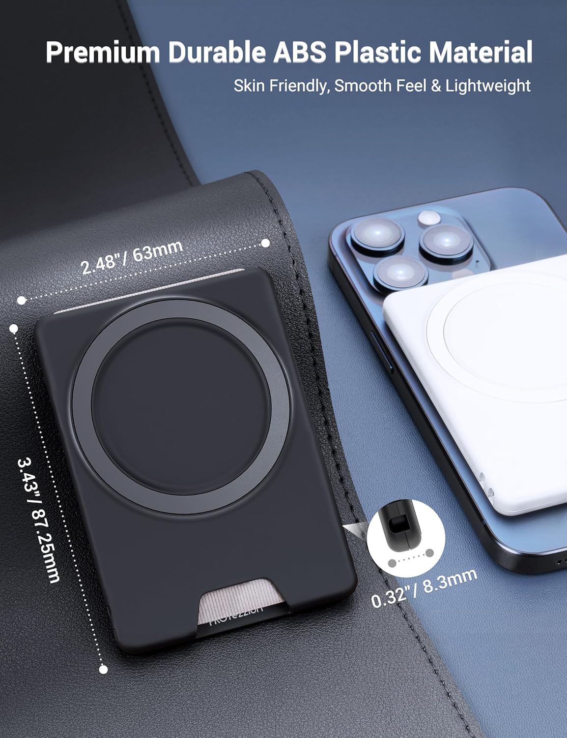 PROfezzion Double Sided Magnetic Phone Wallet, Anti-slip Durable Plastic Card Holder 2-Cards Designed for MagSafe Compatible with iPhone 17 16 15 14 13 12 Pro Max & MagSafe Case (0.3" Thick) - Black - Image 2