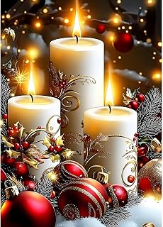 MXJSUA Christmas Diamond Painting Kit for Adults, Candles Full Drill Diamond Art Painting Kits for Beginners, Round Diamond Dots Art Painting Kits, 12x16 Inch/30x40cm
