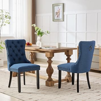 Velvet Dining Chairs Set - of 2, Upholstered High-end Tufted Dining Chair with Nailhead Back Ring Pull Trim Solid Wood Legs-Height Adjustable, Modern Style Dining Chairs for Kitchen