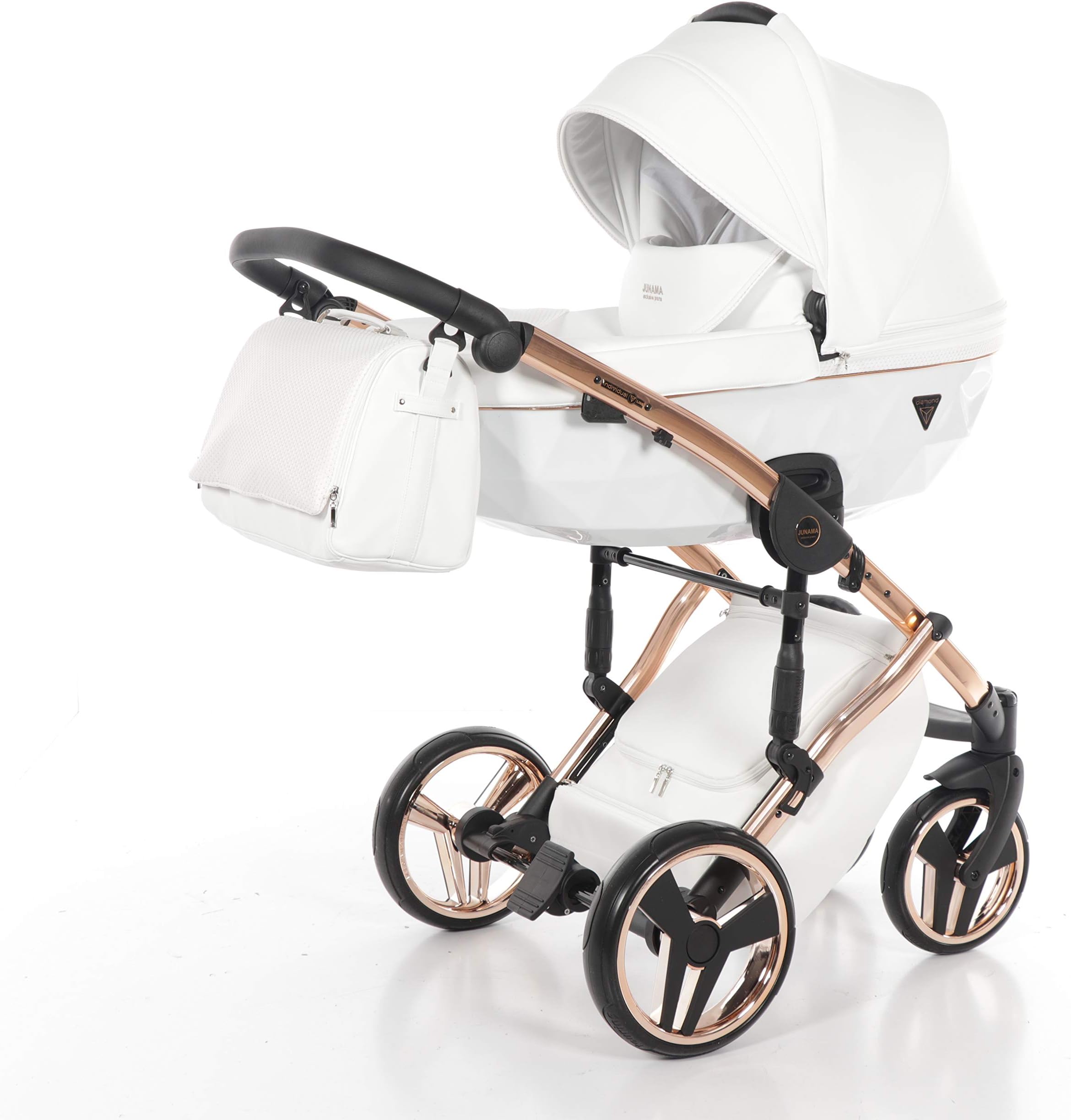 Children's Pram Set JUNAMA Diamond Individual Baby Pram Buggy Baby Seat + Accessories (06 Kupfer-Weiß, 2IN1)