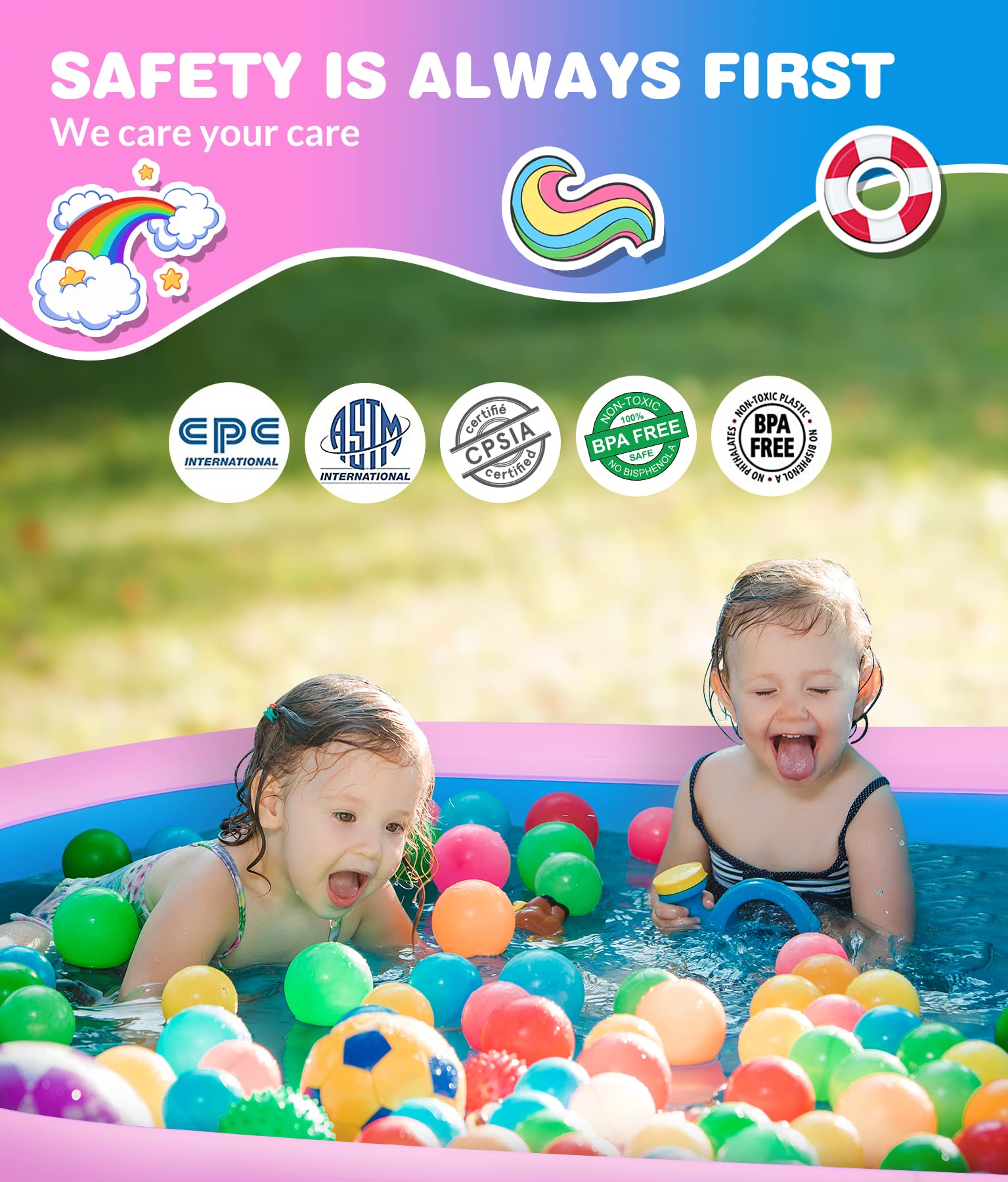 COOLJOYA Piscina Inflable Exterior - Piscina Hinchable Infantil - 175×120×50 cm - Piscinas Bebe Todas Las Estaciones