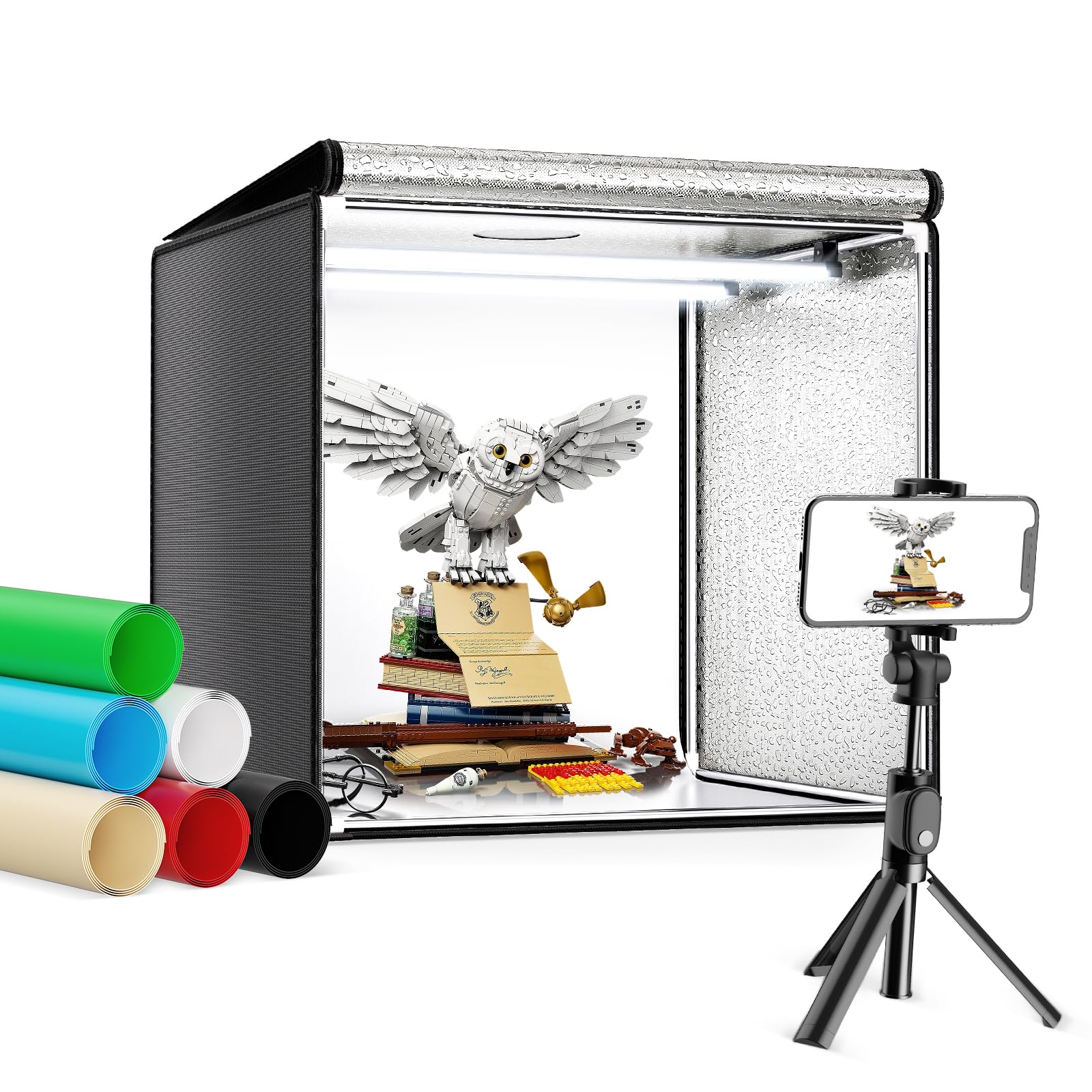 Light Box Fotografico 30x30cm - 120 LED, 6 Sfondi, Regolabile, Pieghevole, Per Foto Prodotti