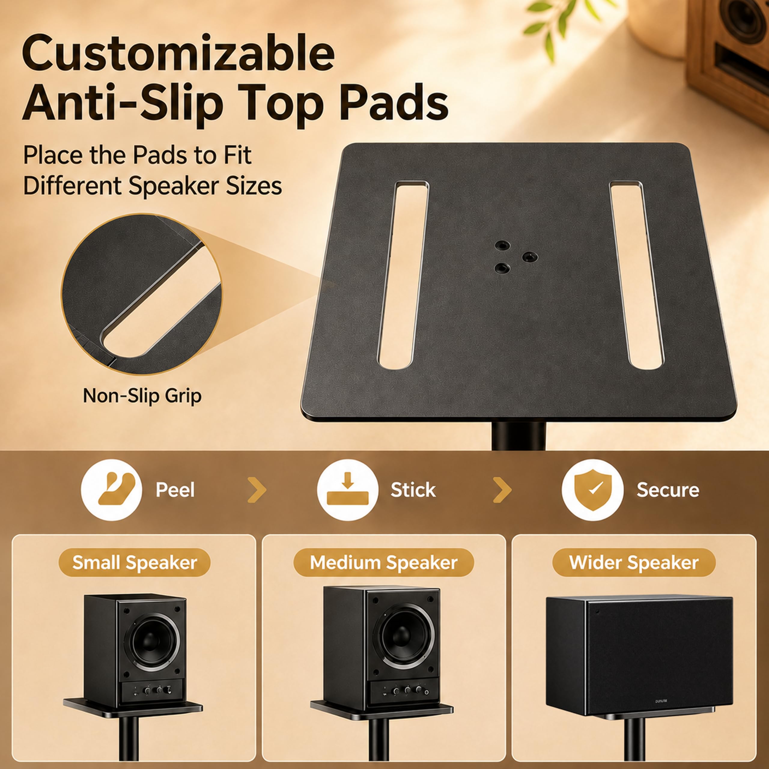 Soportes para altavoces, juego de 2 soportes universales de suelo para altavoces de sonido envolvente, altura ajustable, capacidad de 25 kg cada uno, sistema de organización de cables, antideslizantes