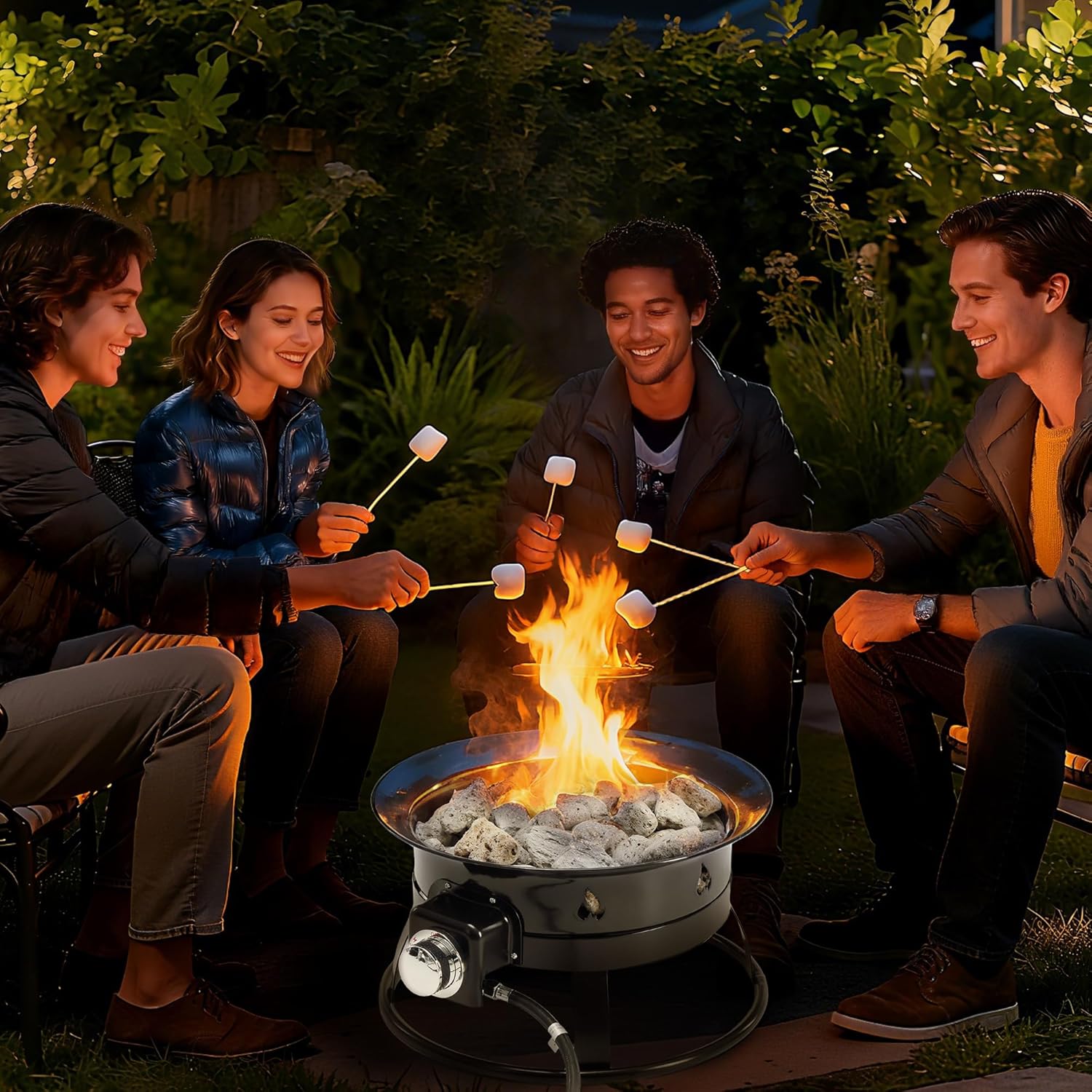 OLIXIS 19 Inch Portable Propane Fire Pit for Camping, Smokeless Gas Fire Pit Bowl with Cover and Carry Kit, 58,000 BTU Outdoor Fire Pit, Round Fire Bowl for Patio/Backyard/RV/Tailgating, Black