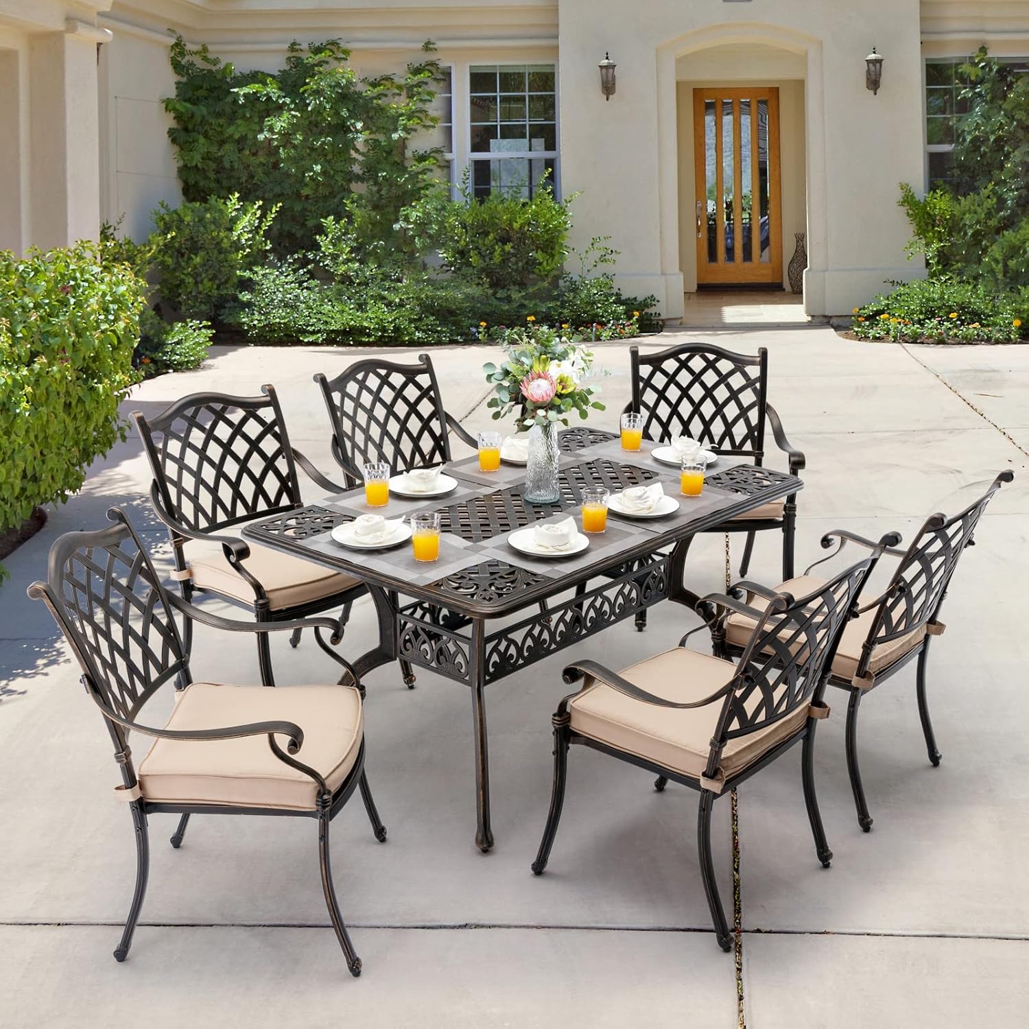 Attliahome 7Piece Cast Aluminum Outdoor Table and Chairs