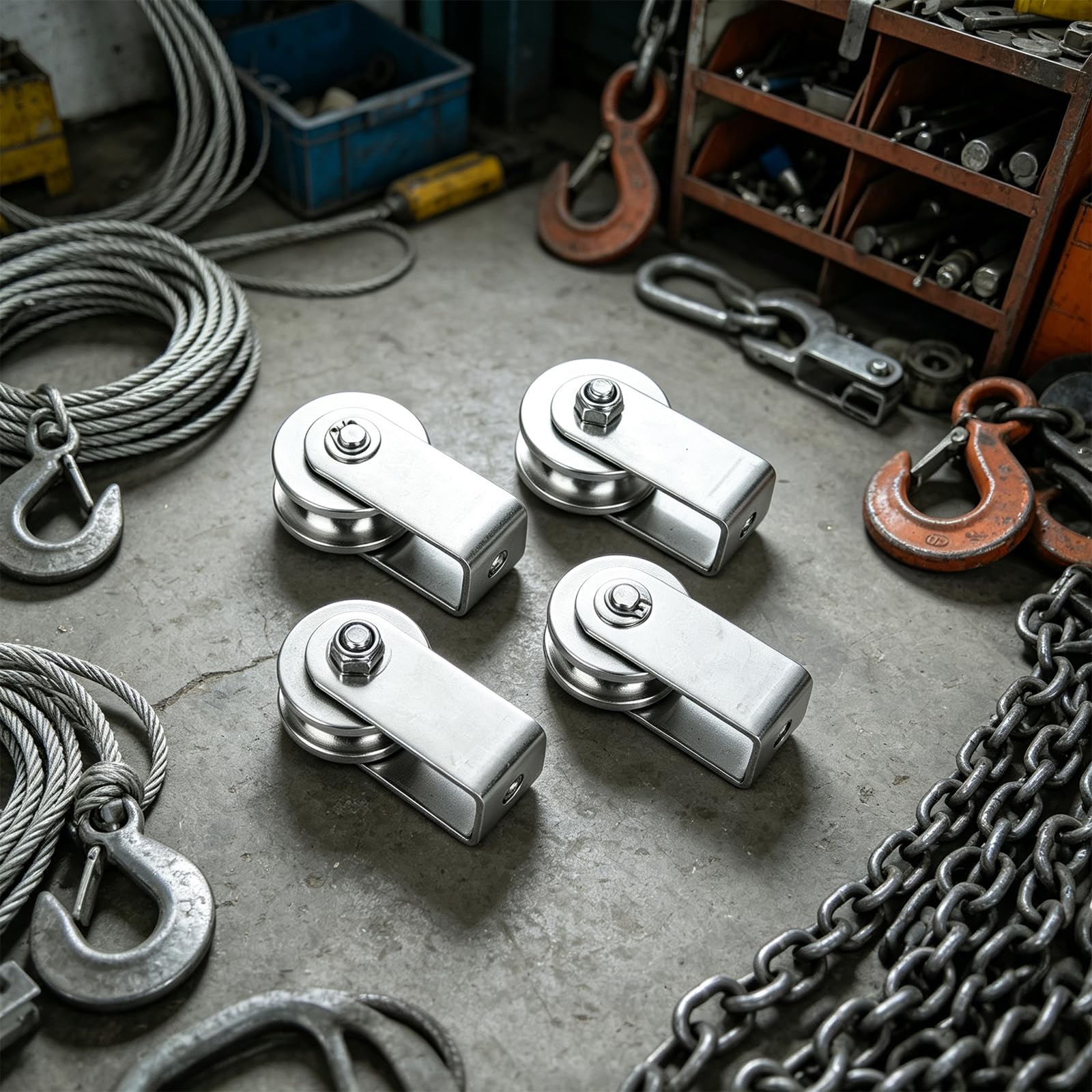 Puleggia guida a U Set 4 ruote in acciaio inossidabile, hardware supportato da cuscinetti per percorso della corda in spazi ristretti Ruota guida della puleggia della corda Puleggia servizio