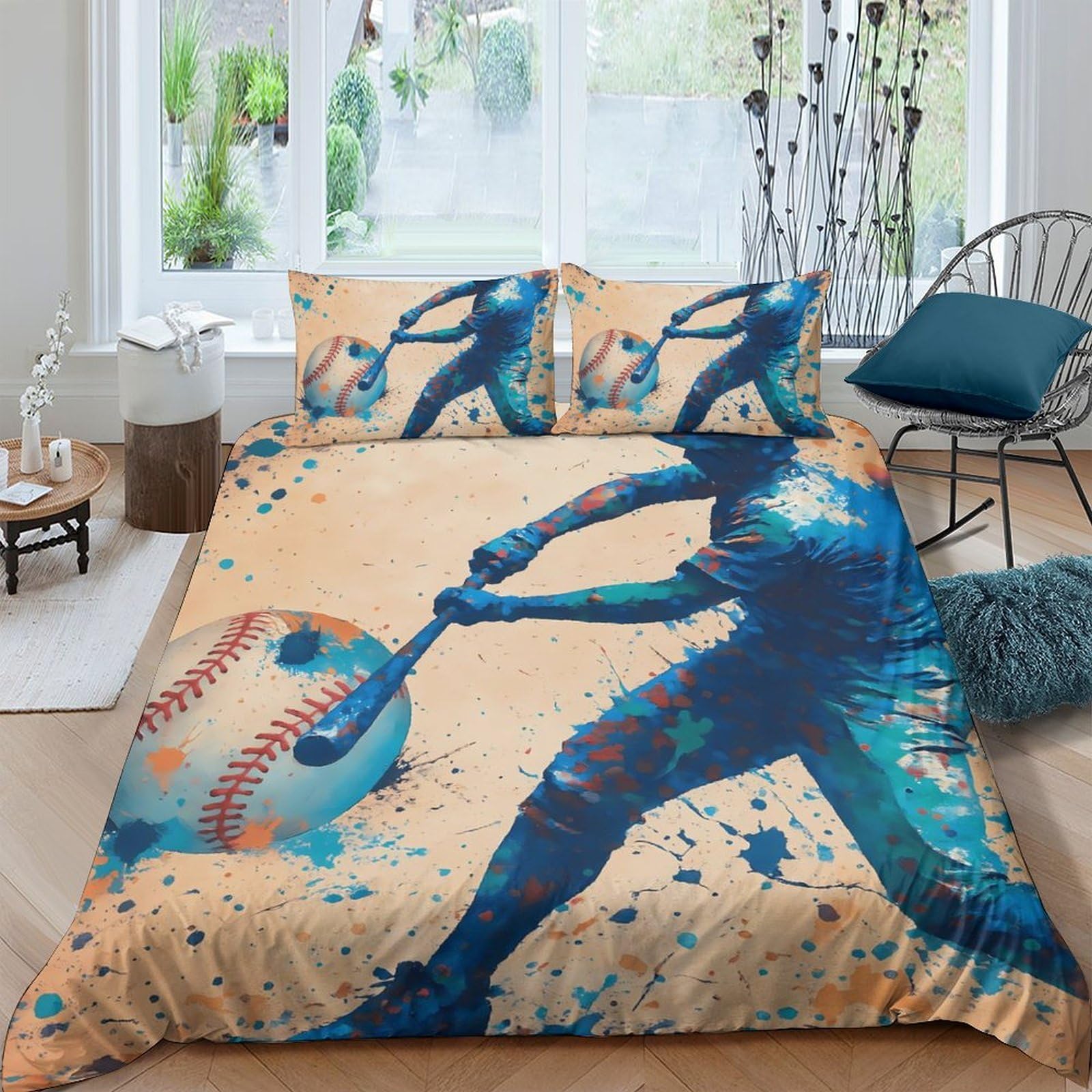 Ctjqhvkz Style-9 3D Printed Baseball Player Fitted Sheet Microfiber Soft Breathable Graffiti Bed Cover For Bedroom Dorm Decor Single（135X200cm）