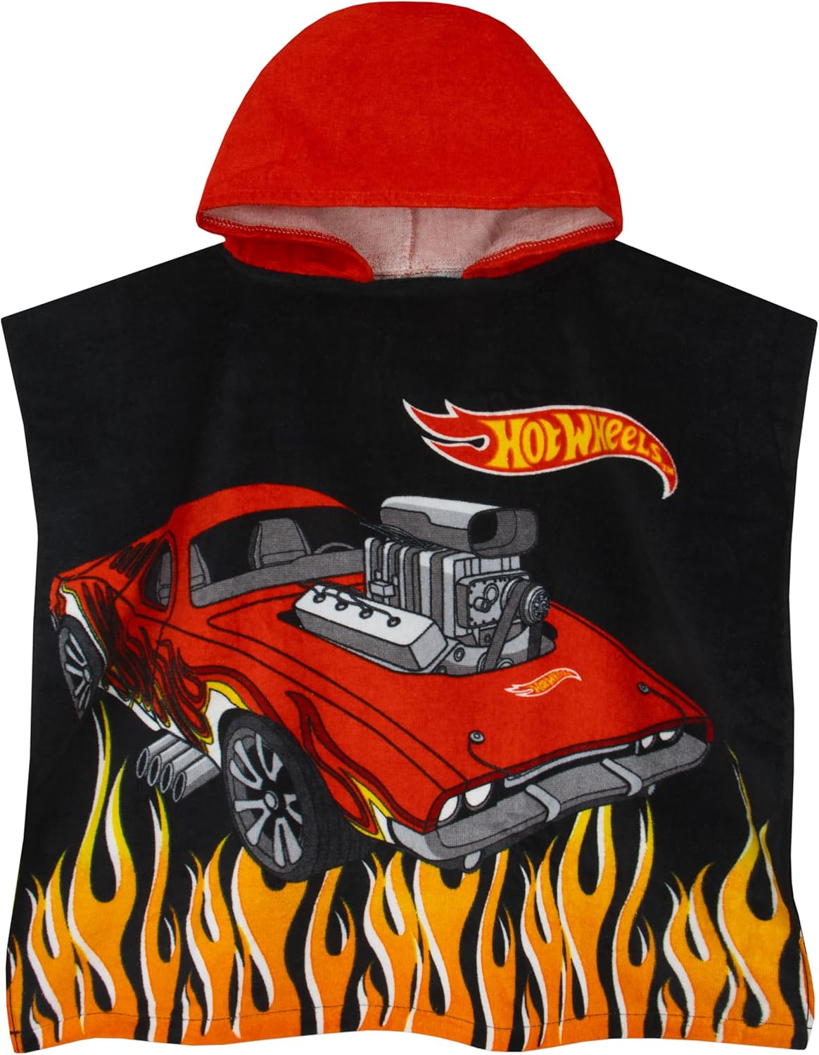 Hot Wheels Towel Poncho, Car Hooded Towel for Kids, Boys Beach Towels and Swimming Towels, One Size, Black