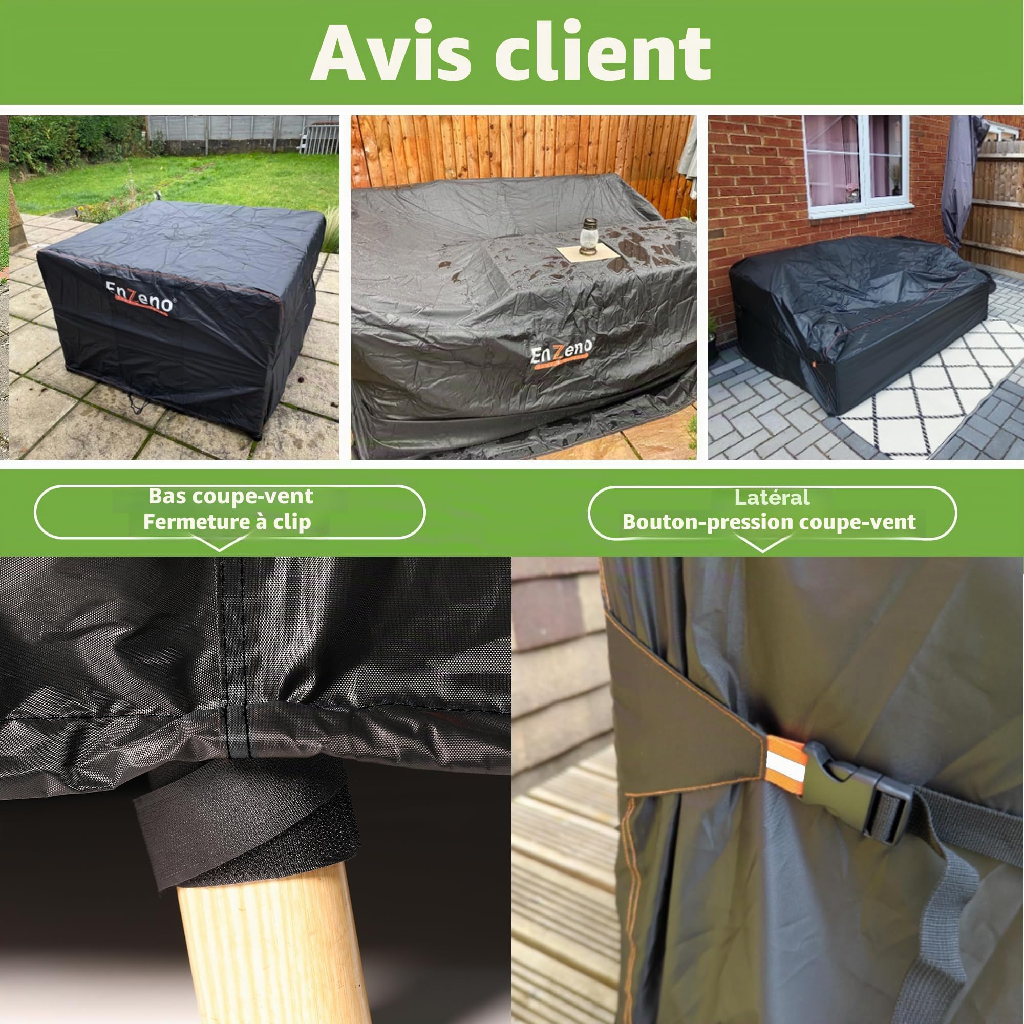 Enzeno Housse de table de jardin ronde imperméable, coupe-vent, anti-UV, tissu Oxford 420D, grille d'aération, 4 sangles Velcro (150 x 71 cm)