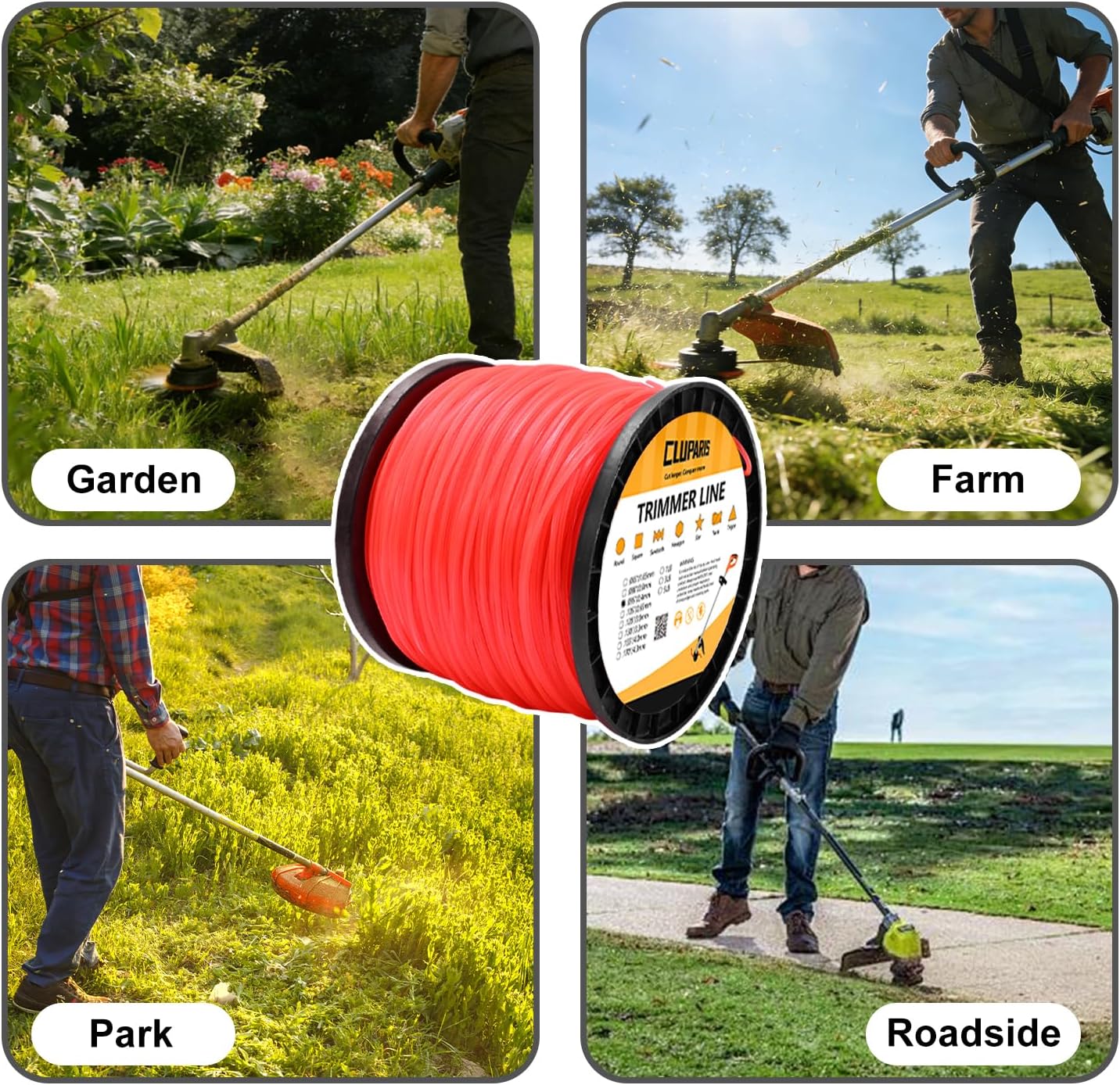 Cluparis .095" Star String Trimmer Line (3-Pound, 1017-ft) - Heavy Duty Commercial Grade Nylon Weed Eater String, High-Performance Star Shape for Clean Cut, Includes Bonus Line Cutter - Orange